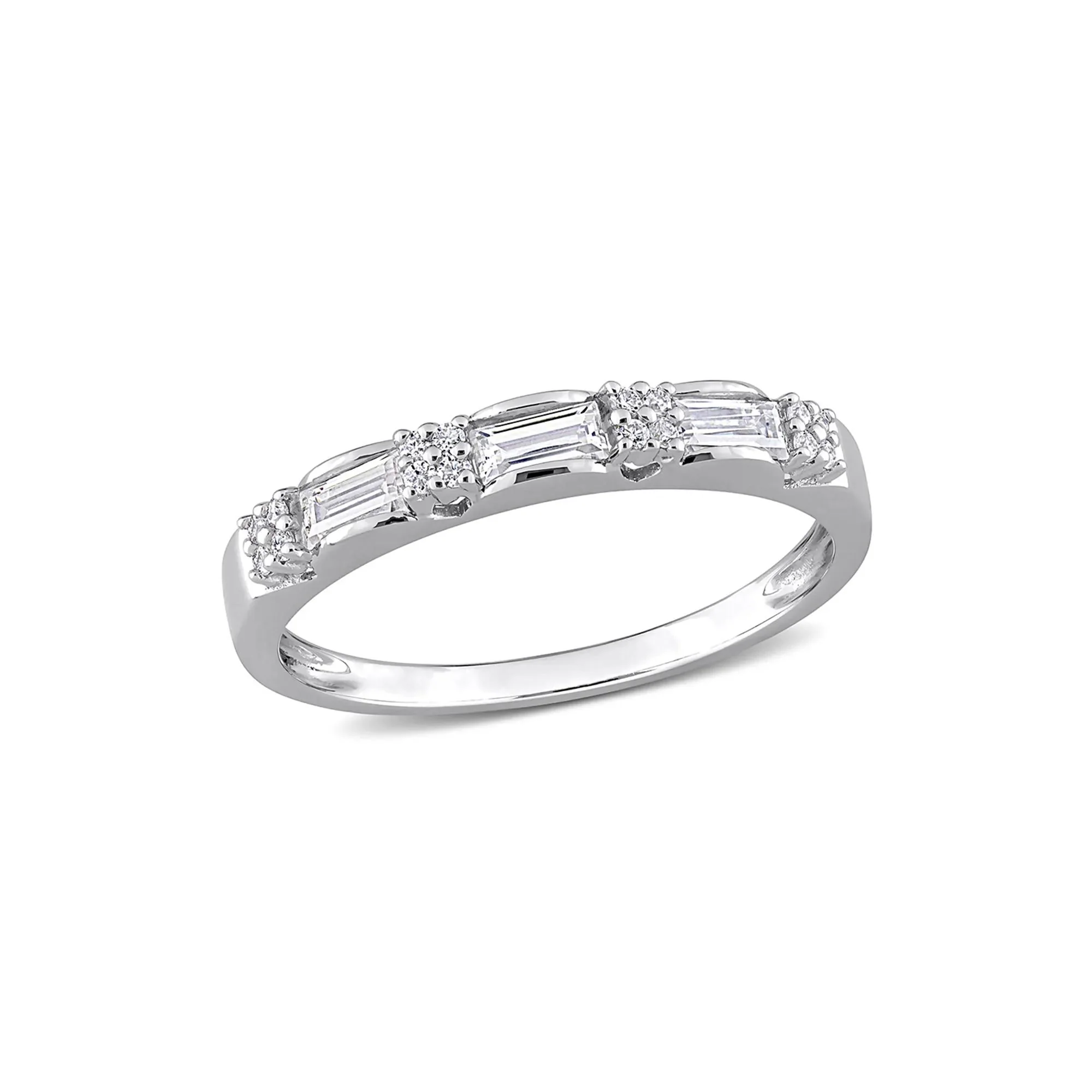 Three-Stone Moissanite Stacking Ring .925 Sterling Silver (2/5 CT. Dew) Round Brilliant Cut White Size 7