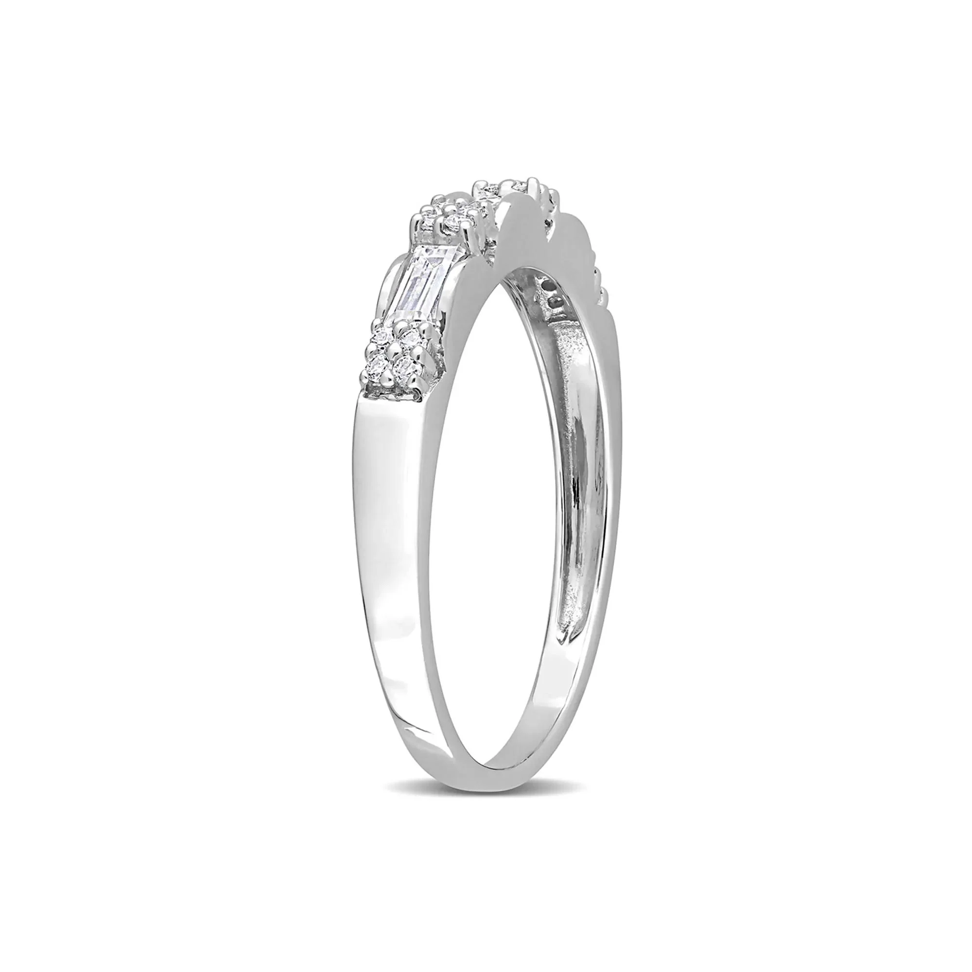 Three-Stone Moissanite Stacking Ring .925 Sterling Silver (2/5 CT. Dew) Round Brilliant Cut White Size 9 - Image 3