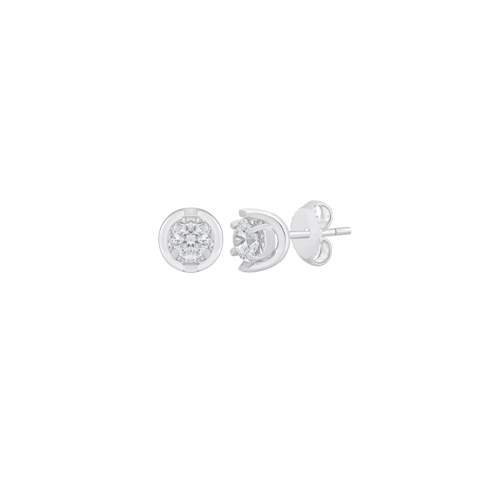 3/8 CT. Tw. Round Diamond Stud Earrings with U-Settings 10K White Gold Size 5.50mm