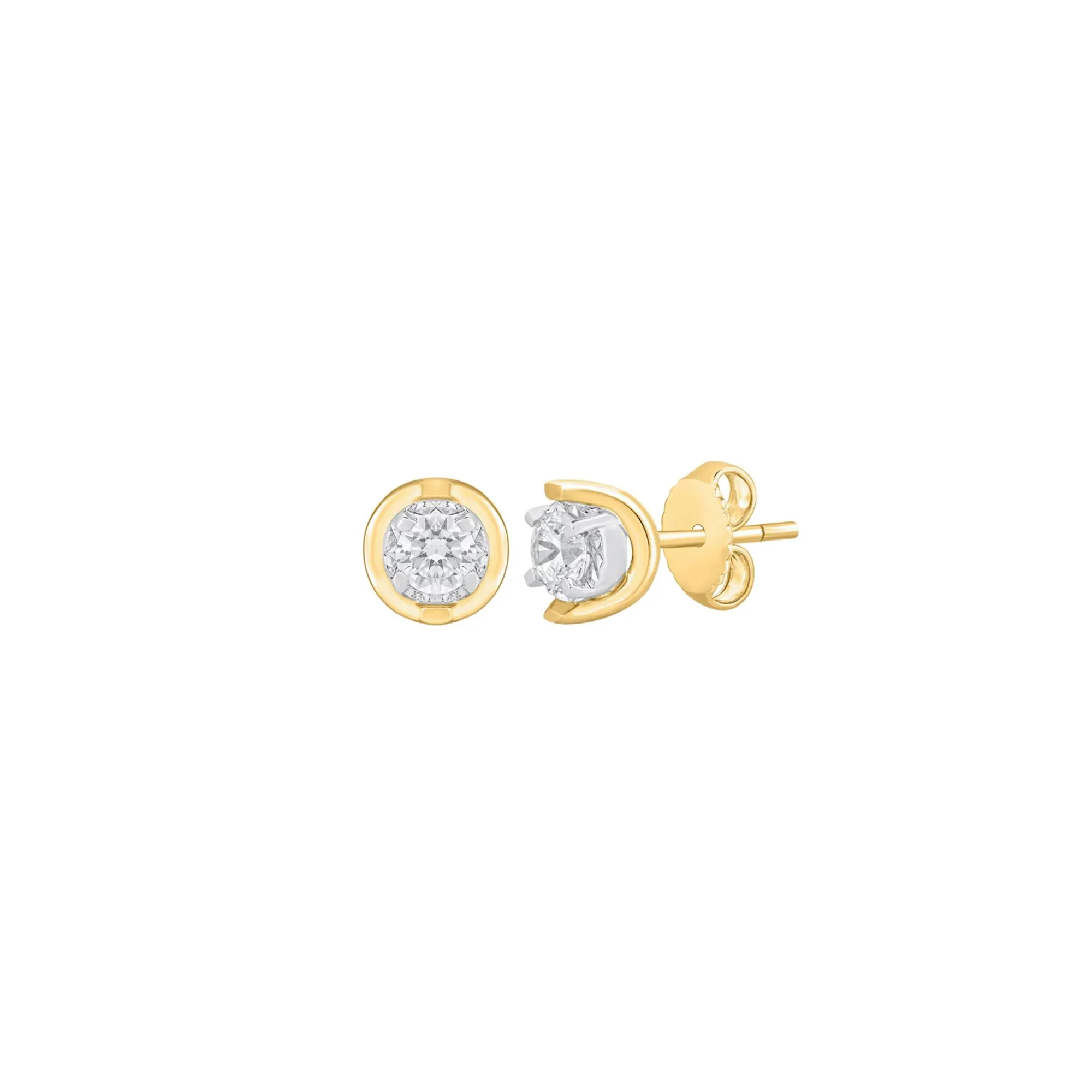 3/8 CT. Tw. Round Diamond Stud Earrings with U-Settings 10K Yellow Gold Size 5.50mm