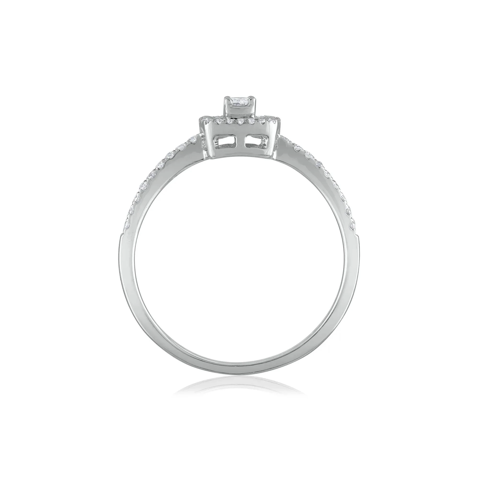 1/4 CT. Tw. Round and Baguette Diamond Promise Ring 14K White Gold Round Brilliant Cut Size 6 1.5mm - Image 2