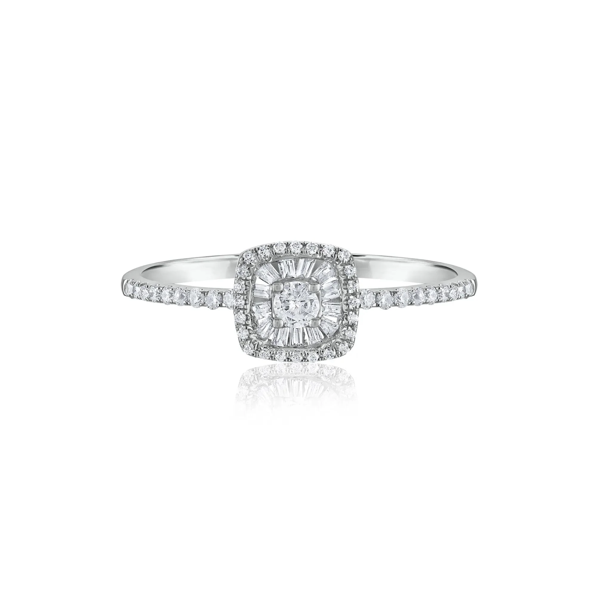 1/4 CT. Tw. Round and Baguette Diamond Promise Ring 14K White Gold Round Brilliant Cut Size 8.5 1.5mm