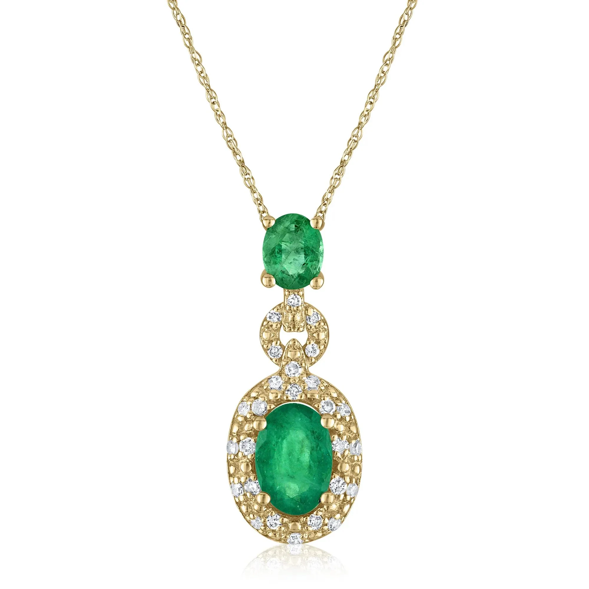 Emerald and Diamond Accent Pendant Necklace 14K Yellow Gold Size 18"