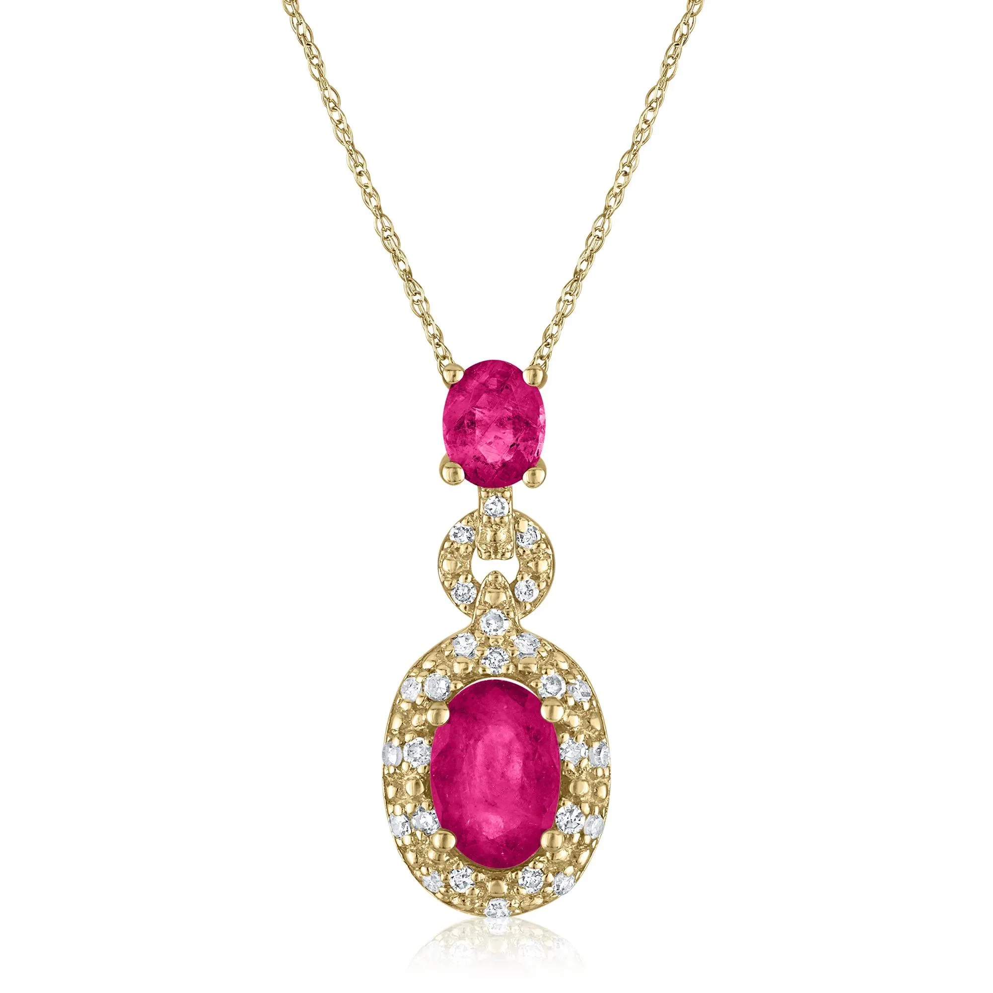 Ruby and Diamond Accent Pendant Necklace 14K Yellow Gold Size 18"