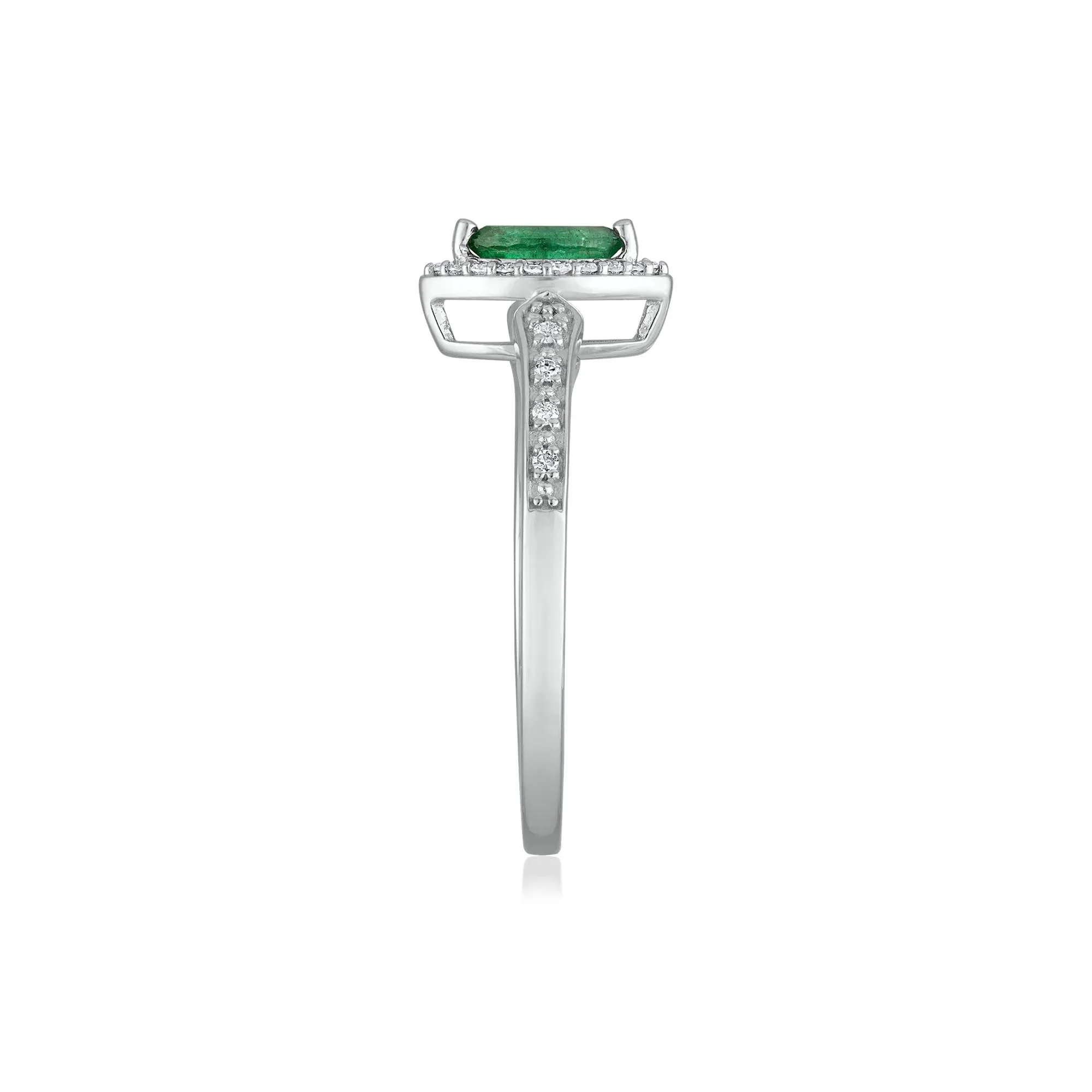 1/10 CT. Tw. Emerald and Diamond Ring 14K White Gold Size 6.5 1.5mm - Image 3