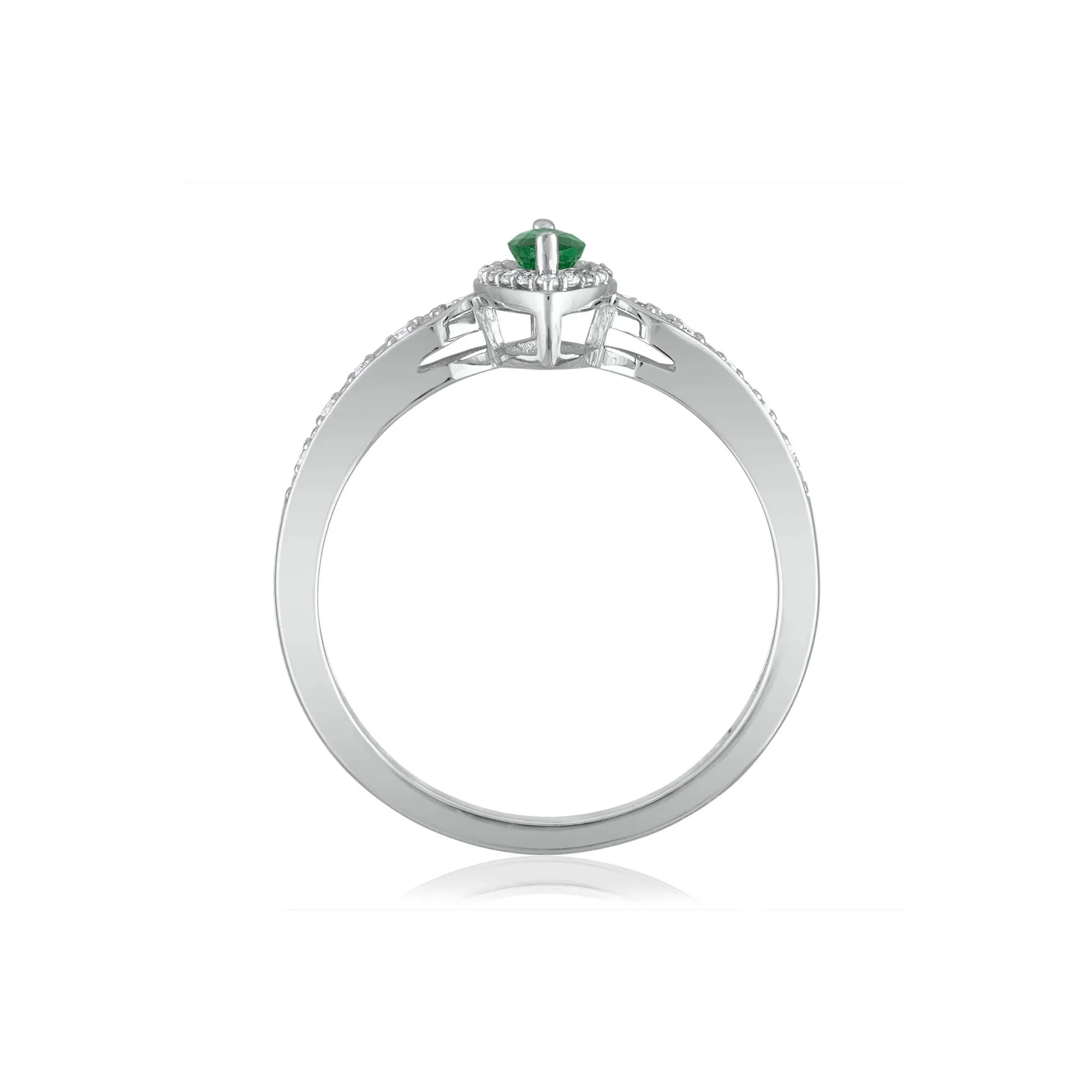 1/10 CT. Tw. Emerald and Diamond Ring 14K White Gold Size 7.5 1.5mm - Image 2