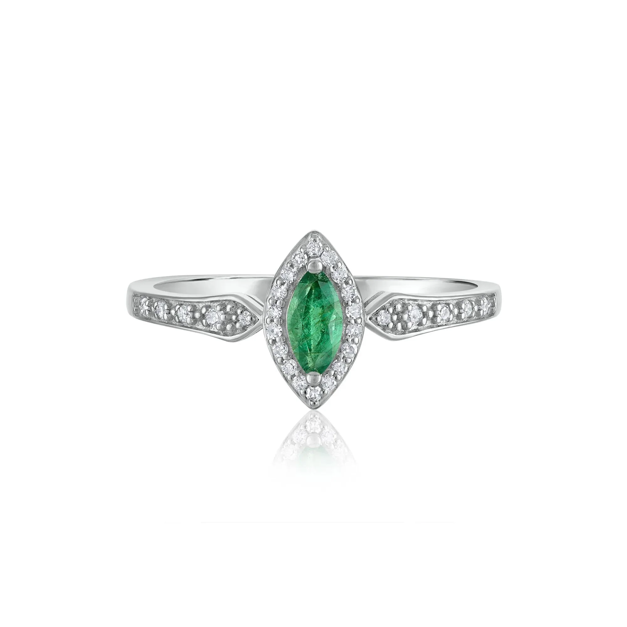 1/10 CT. Tw. Emerald and Diamond Ring 14K White Gold Size 8 1.5mm