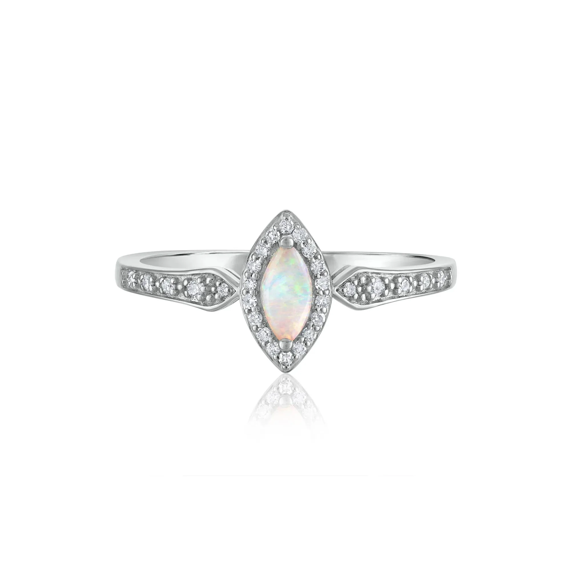 1/10 CT. Tw. Opal and Diamond Ring 14K White Gold Size 6 1.5mm