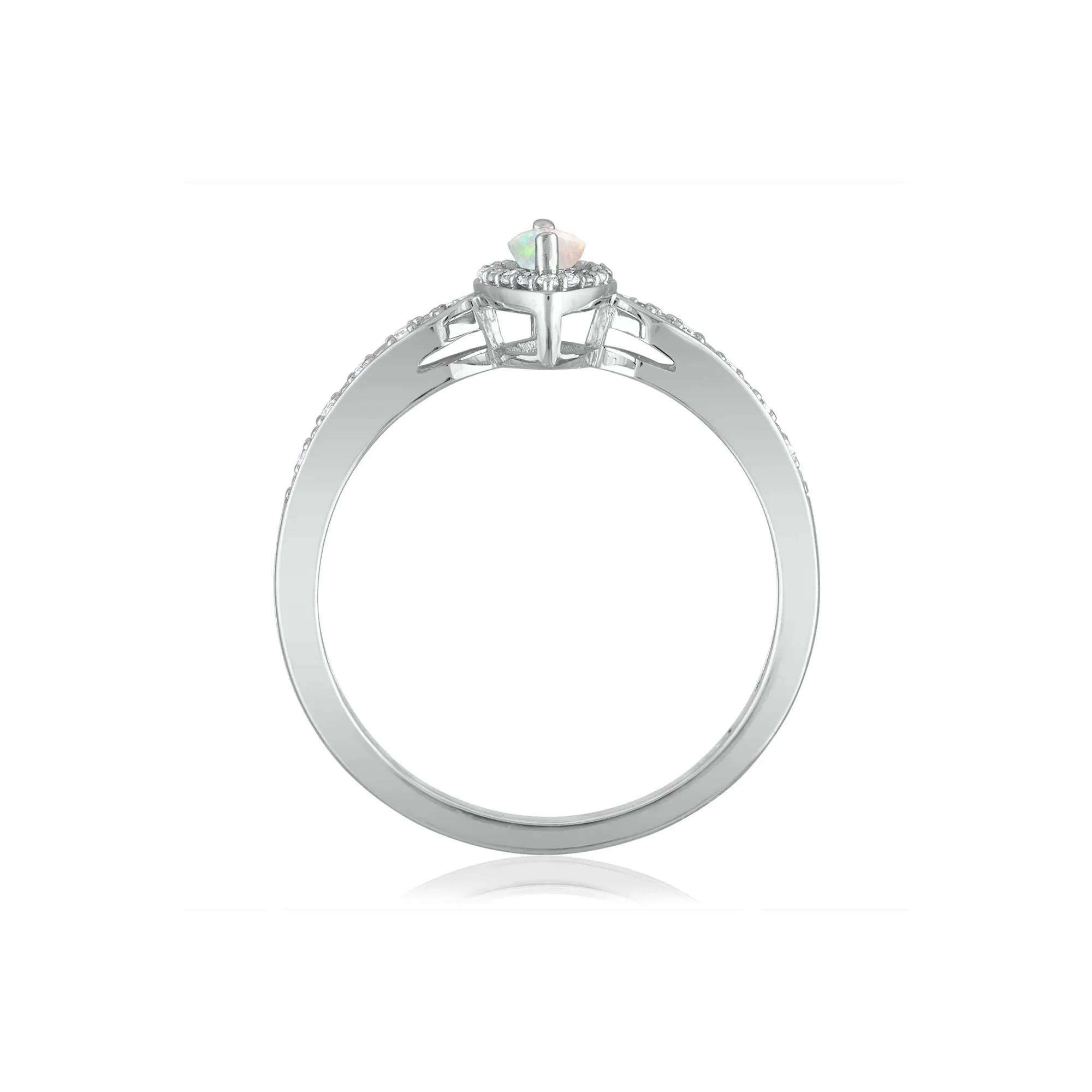 1/10 CT. Tw. Opal and Diamond Ring 14K White Gold Size 6 1.5mm - Image 2