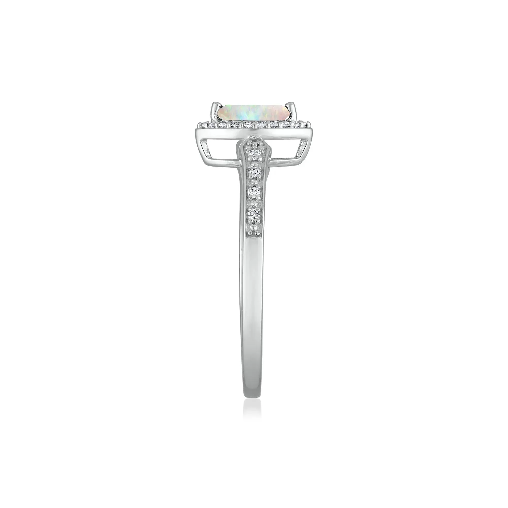 1/10 CT. Tw. Opal and Diamond Ring 14K White Gold Size 6 1.5mm - Image 3