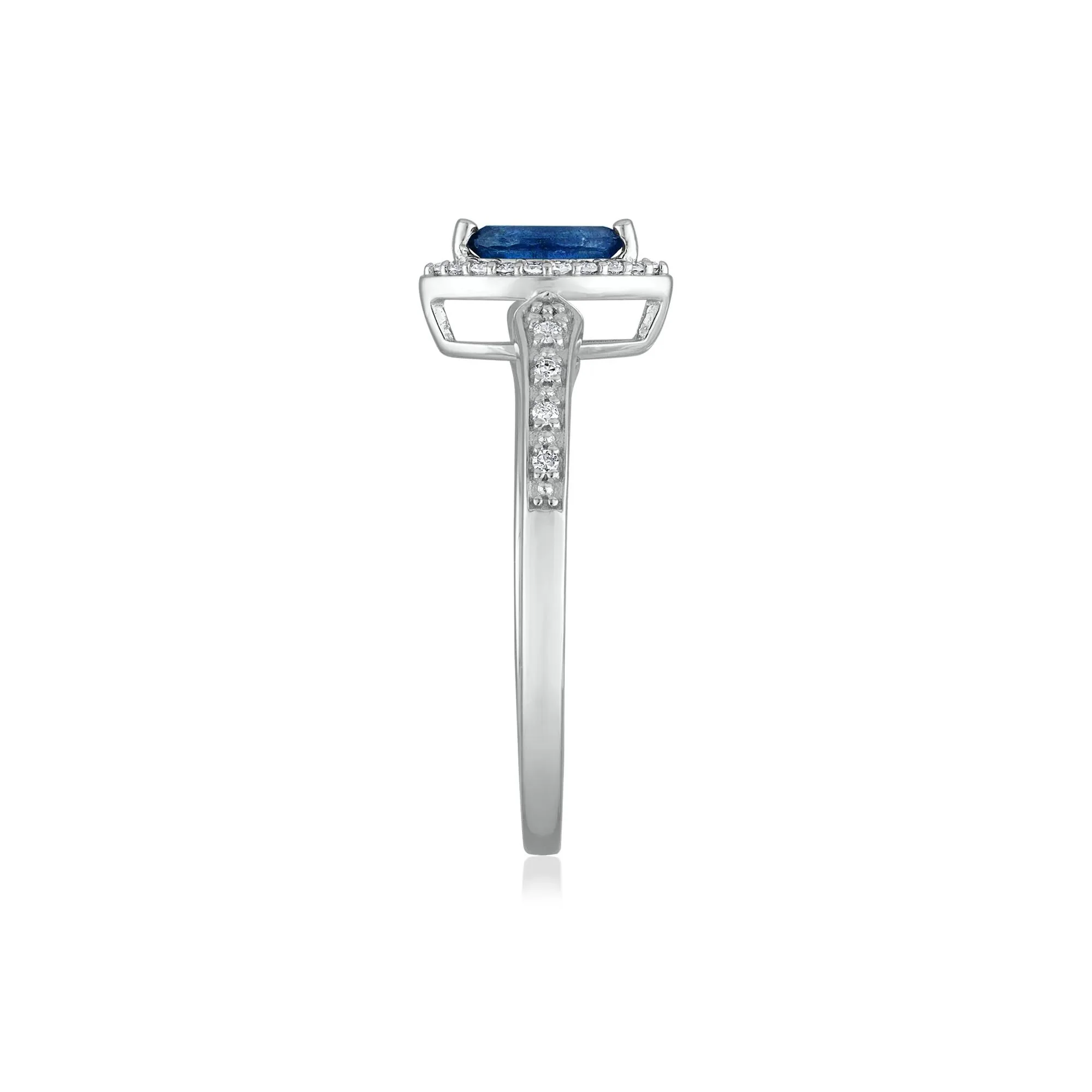 1/10 CT. Tw. Blue Sapphire and Diamond Ring 14K White Gold Size 6.5 1.5mm - Image 3