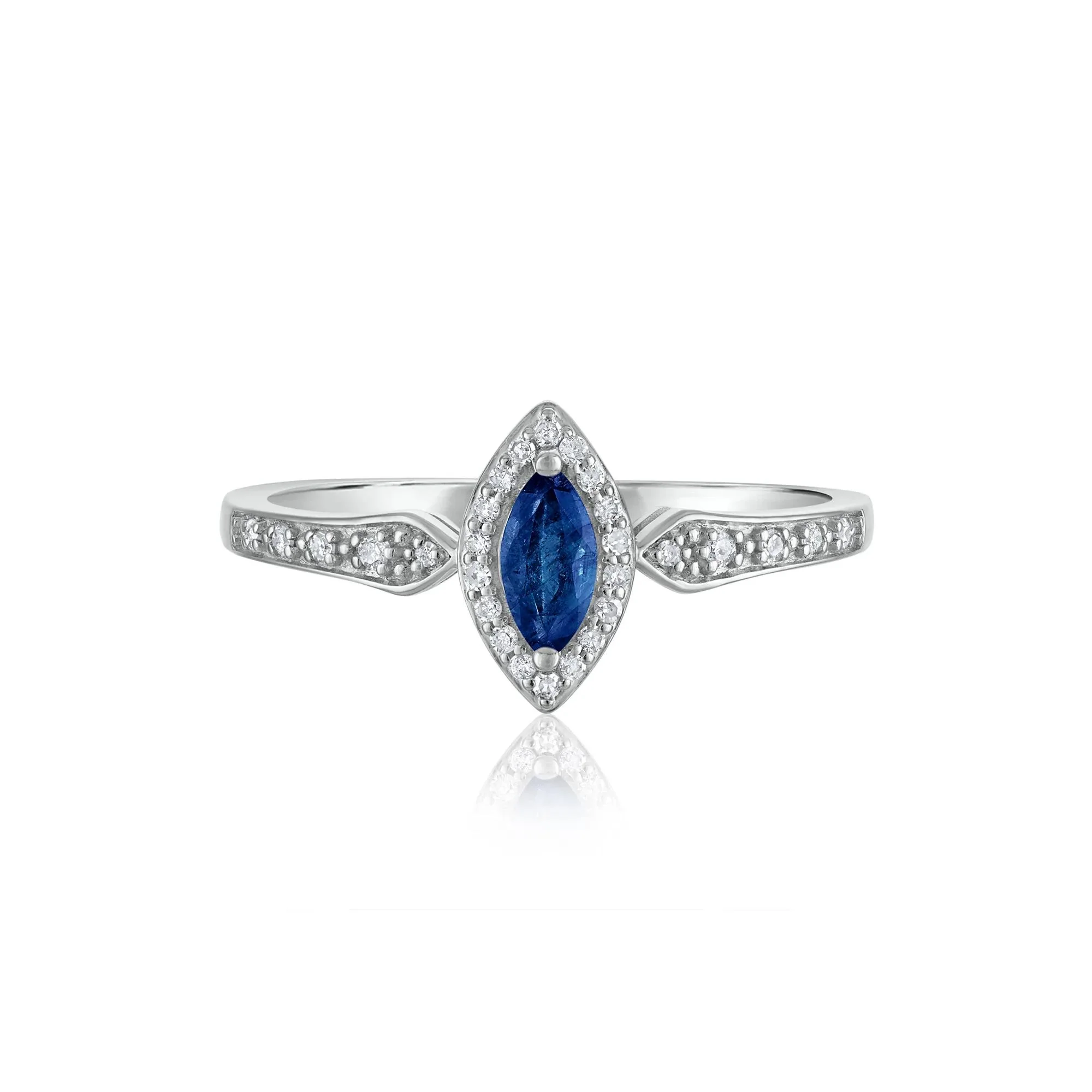 1/10 CT. Tw. Blue Sapphire and Diamond Ring 14K White Gold Size 7.5 1.5mm