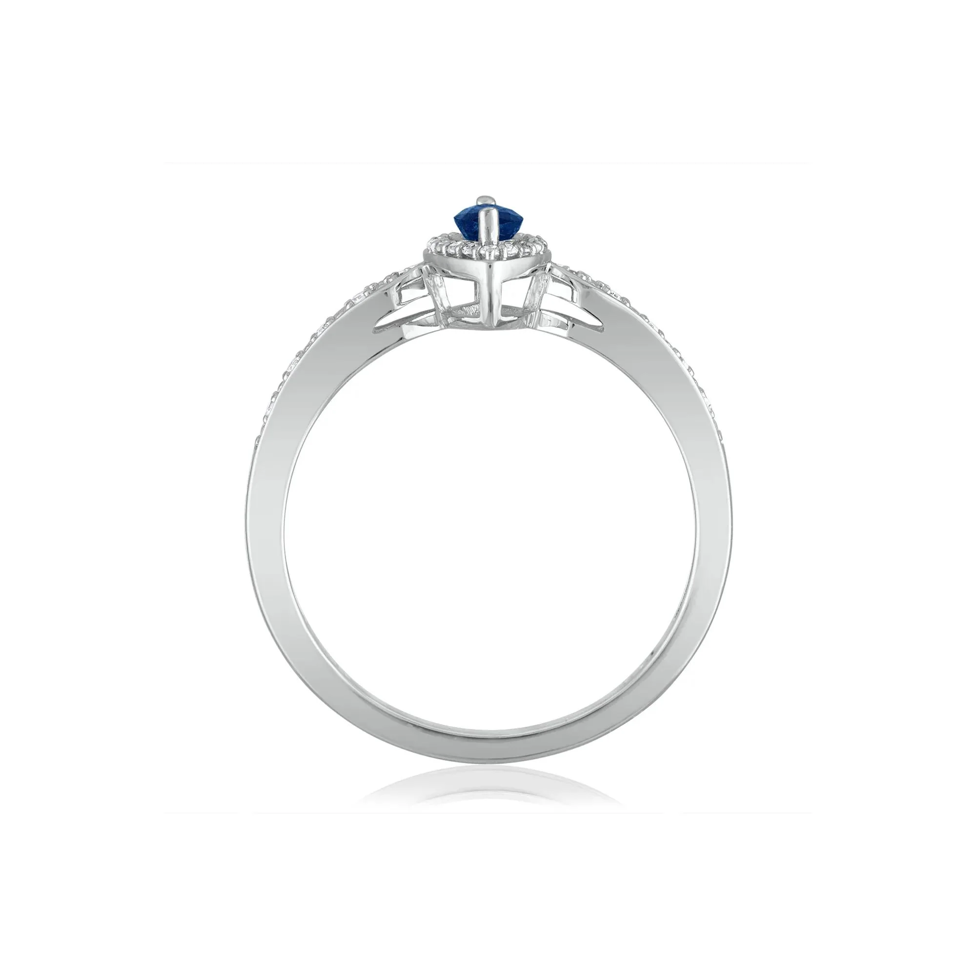 1/10 CT. Tw. Blue Sapphire and Diamond Ring 14K White Gold Size 9 1.5mm - Image 2