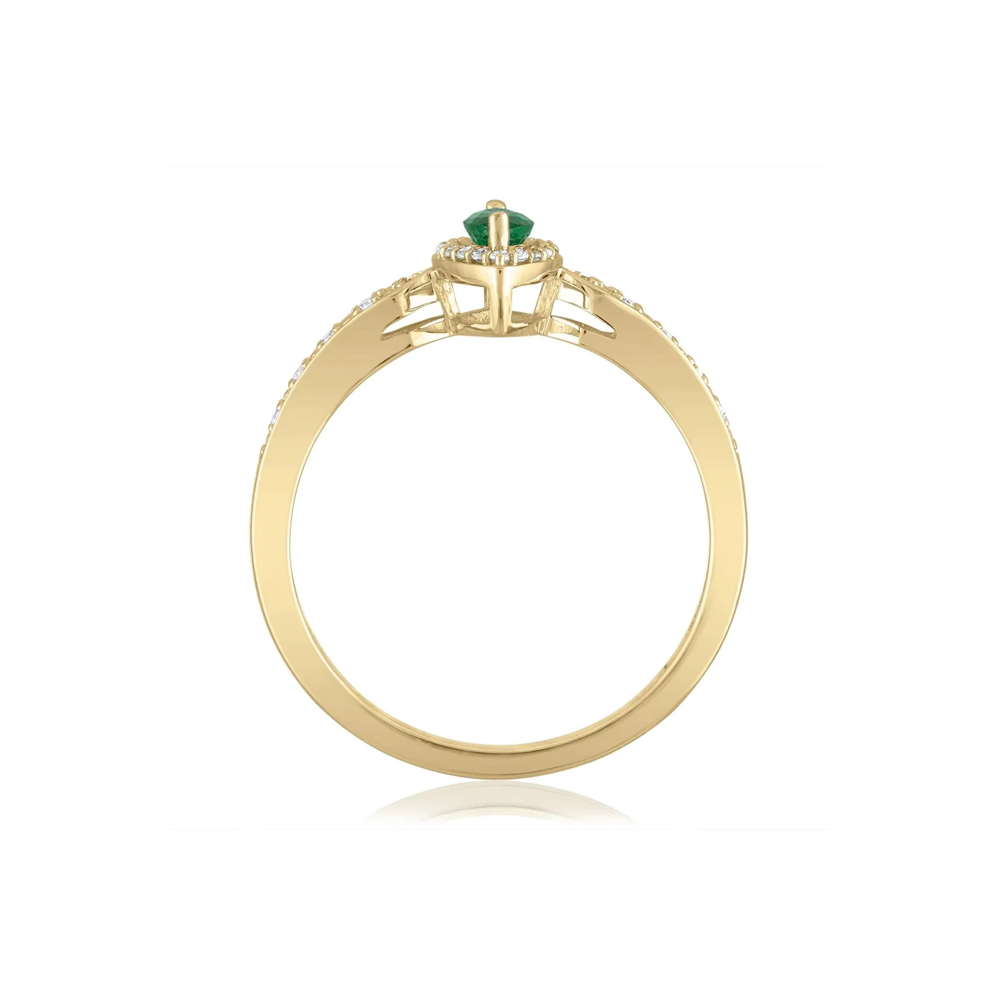 1/10 CT. Tw. Emerald and Diamond Ring 14K Yellow Gold Size 6 1.5mm - Image 2