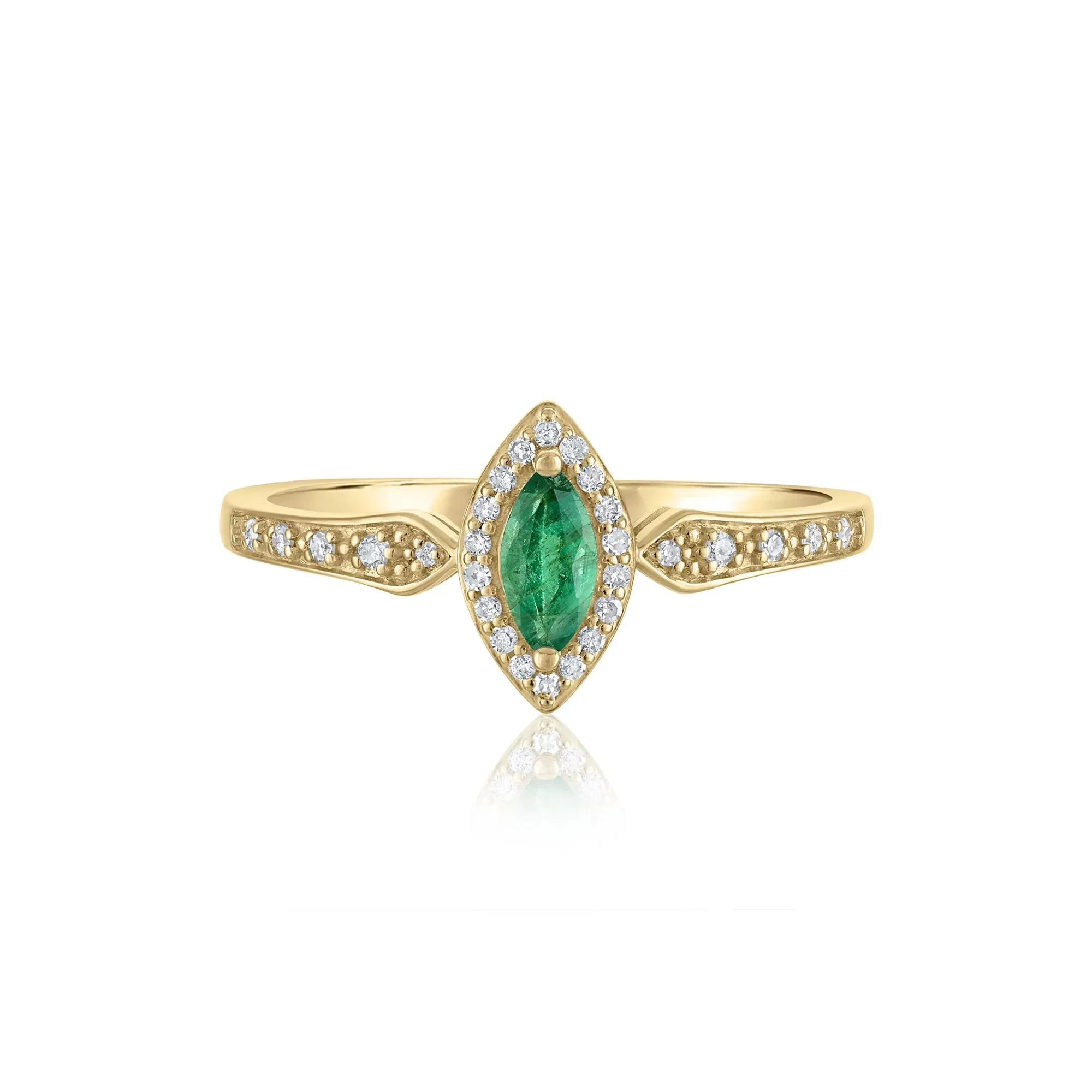 1/10 CT. Tw. Emerald and Diamond Ring 14K Yellow Gold Size 7 1.5mm