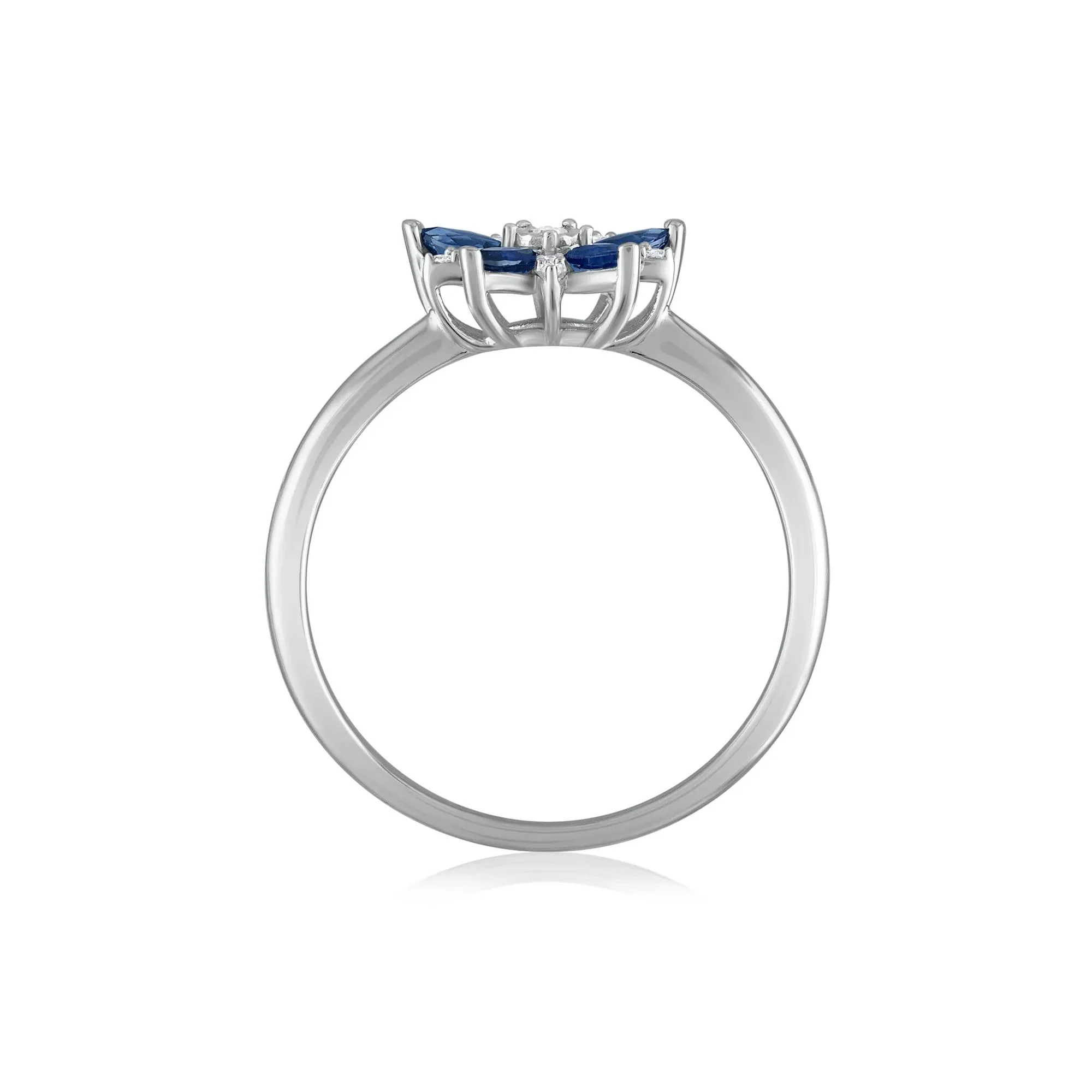 Blue Sapphire and Diamond Accent Floral Ring 10K White Gold Size 8.5 1.5mm - Image 2