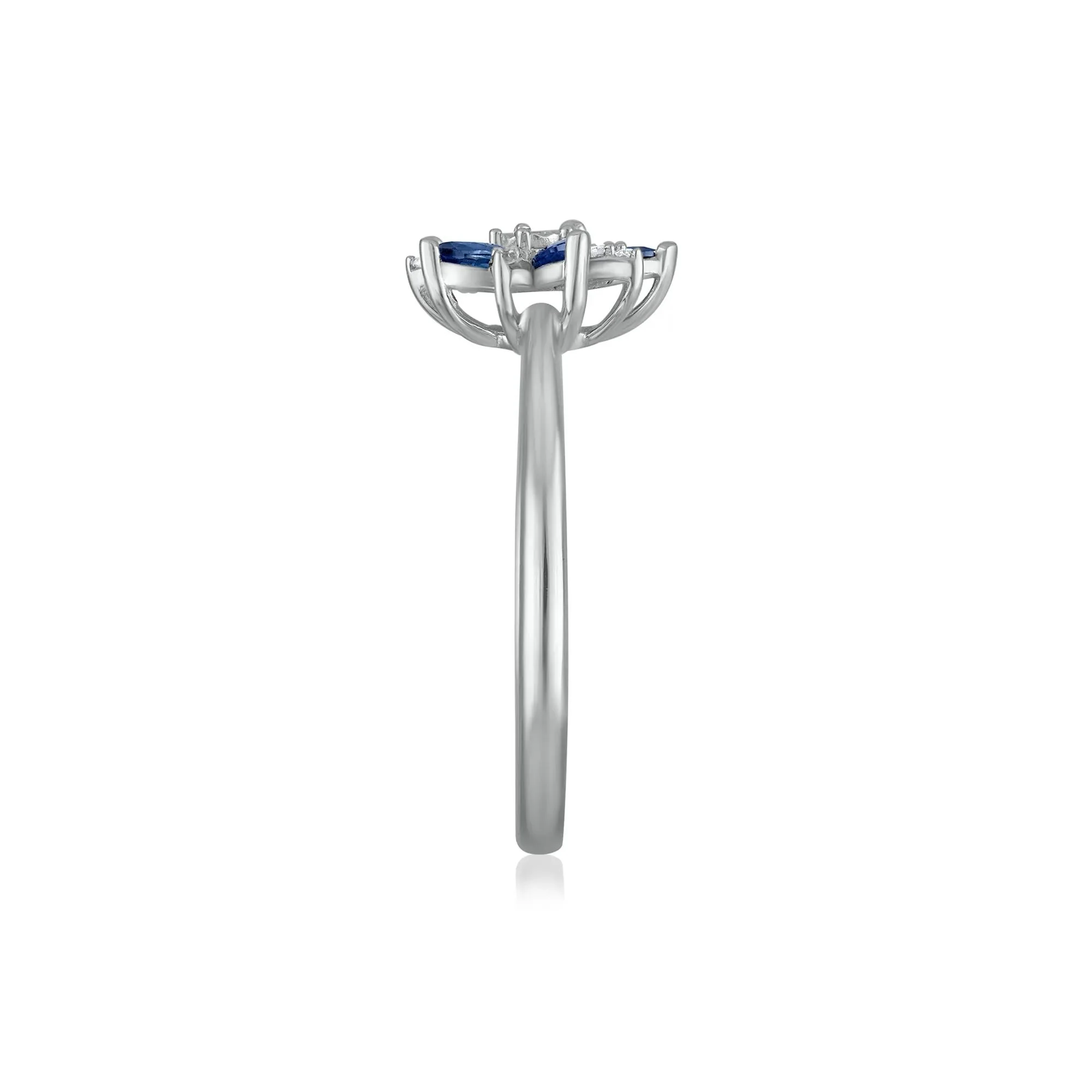 Blue Sapphire and Diamond Accent Floral Ring 10K White Gold Size 9 1.5mm - Image 3