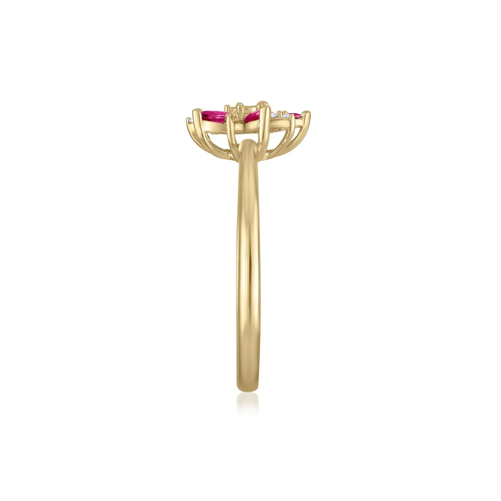 Ruby and Diamond Accent Floral Ring 10K Yellow Gold Size 8 1.5mm - Image 3
