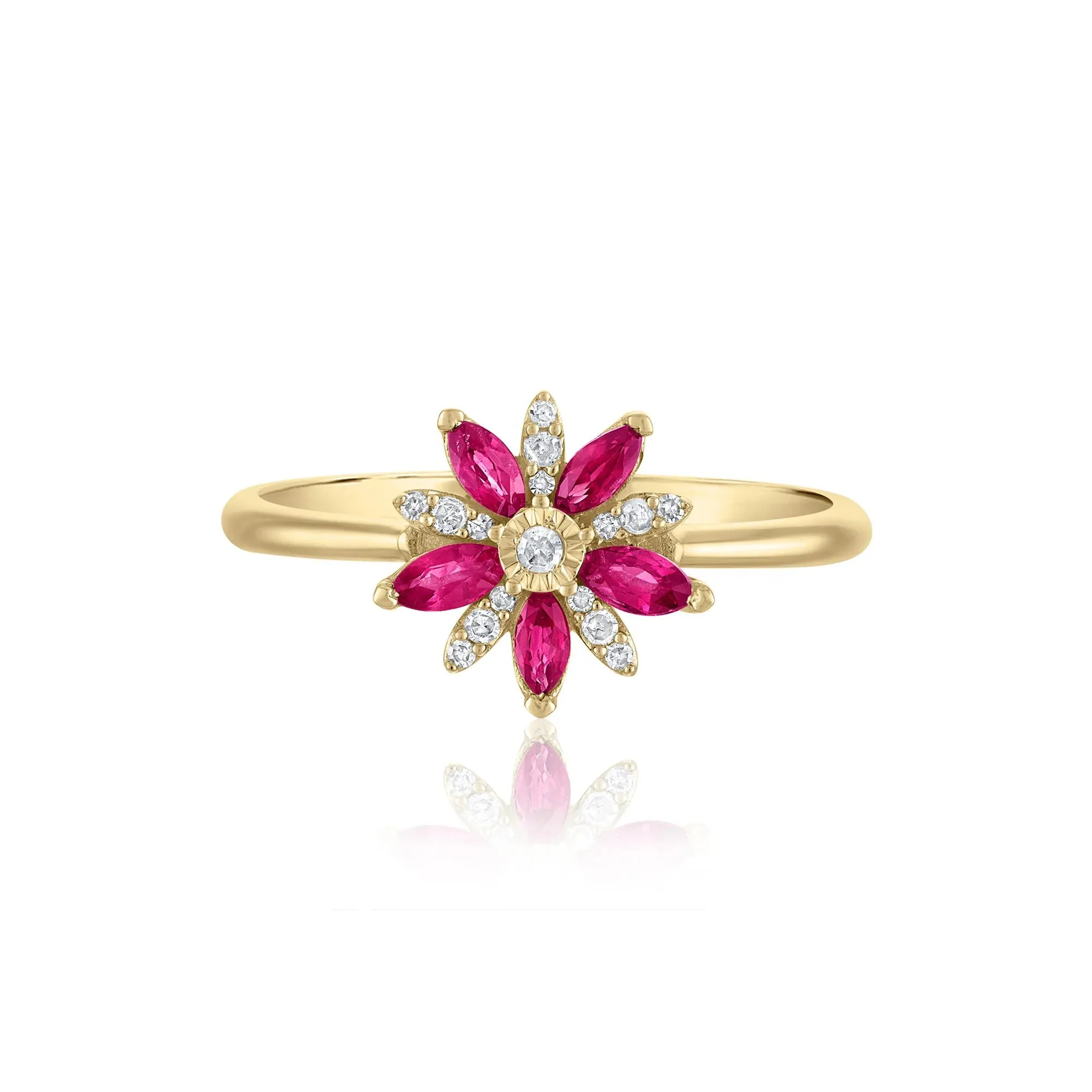 Ruby and Diamond Accent Floral Ring 10K Yellow Gold Size 9 1.5mm
