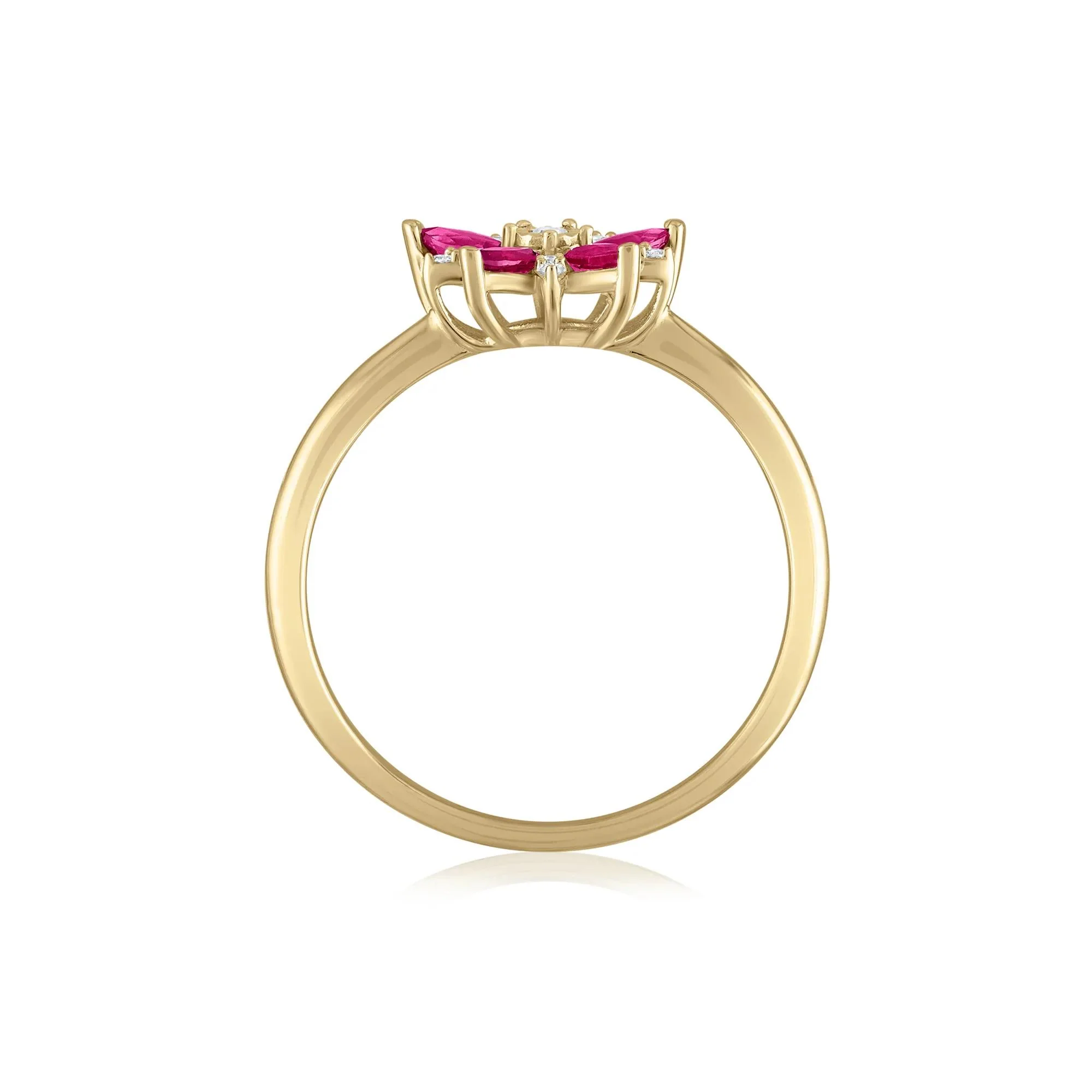 Ruby and Diamond Accent Floral Ring 10K Yellow Gold Size 9 1.5mm - Image 2