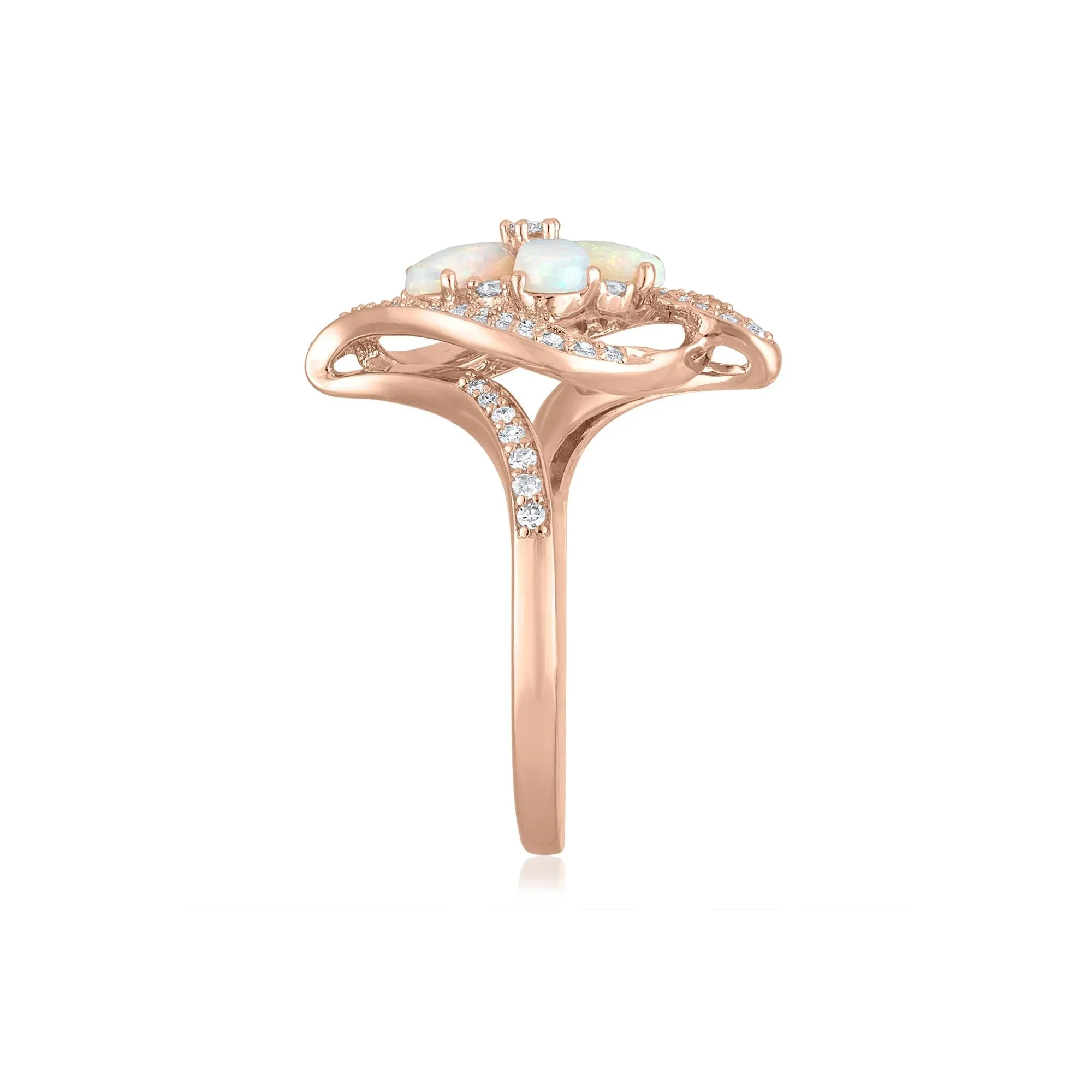 1/3 CT. Tw. Opal and Diamond Flower Ring 14K Rose Gold Size 8 2mm - Image 3