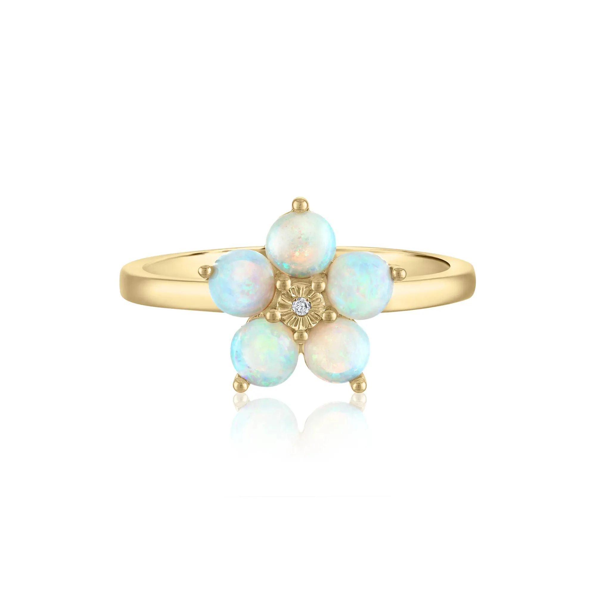 Opal & Diamond Accent Flower Ring 14K Yellow Gold Size 7 2mm
