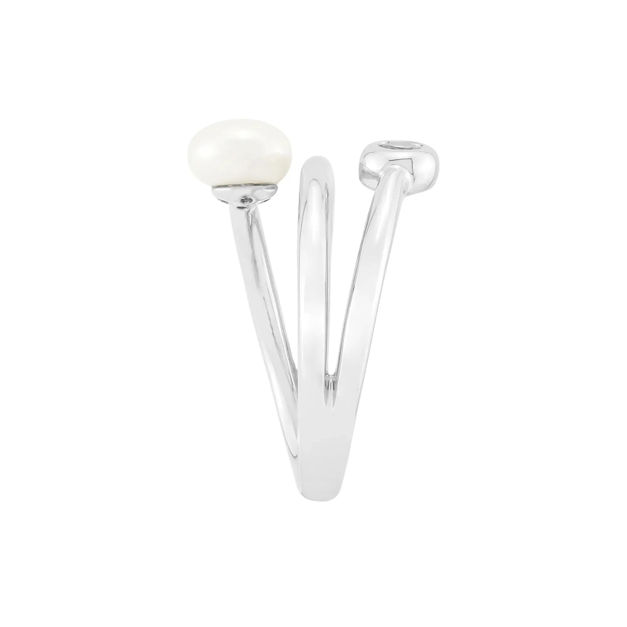 Freshwater Pearl and Lab-Created White Sapphire Ring .925 Sterling Silver Size 6 - Image 3