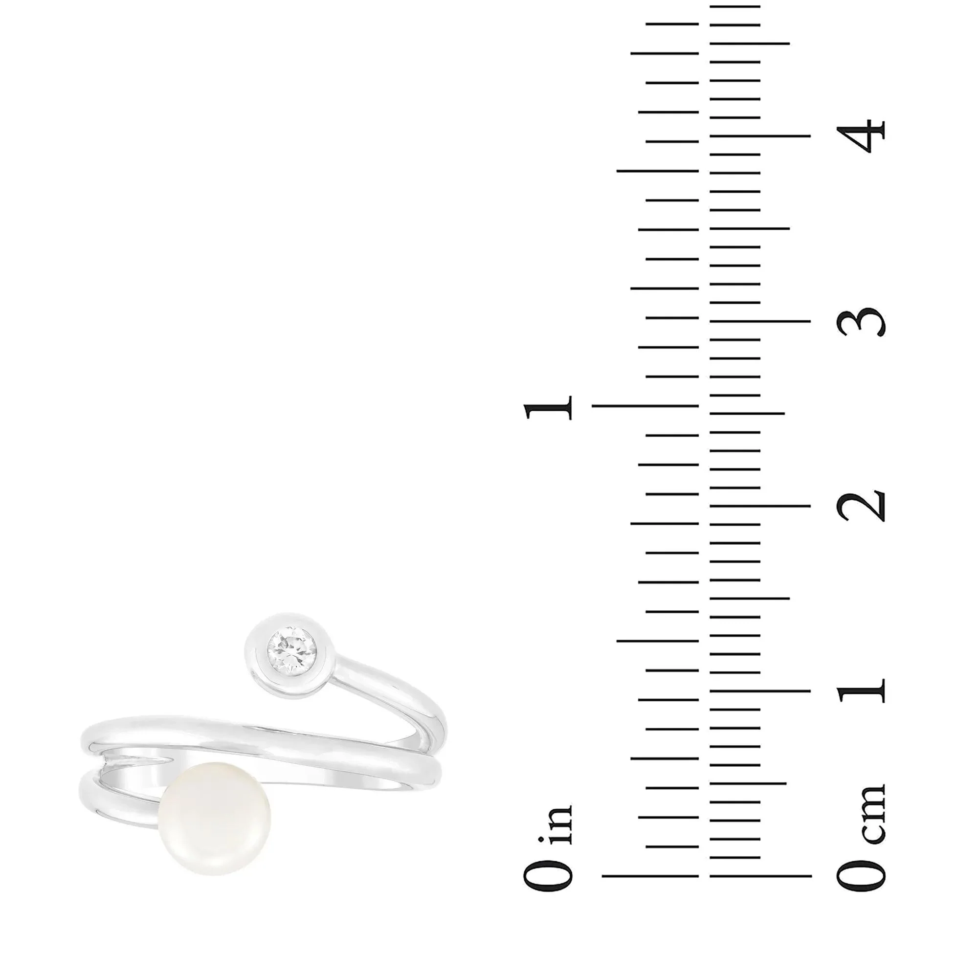Freshwater Pearl and Lab-Created White Sapphire Ring .925 Sterling Silver Size 6.5 - Image 4