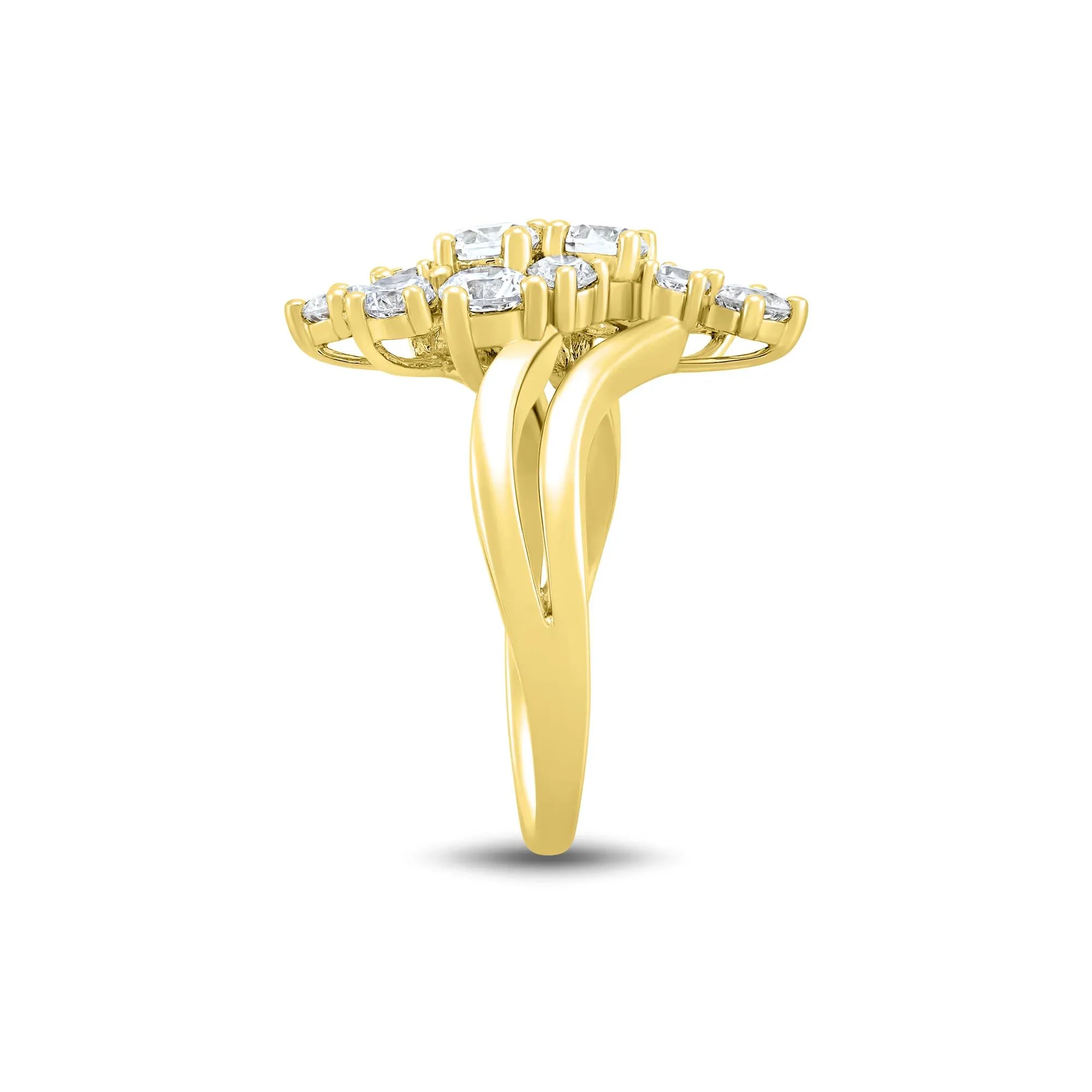 1/2 CT. Tw. Lab Grown Diamond Journey Cluster Ring 10K Yellow Gold Round Brilliant Cut Size 7.5 1mm - Image 3