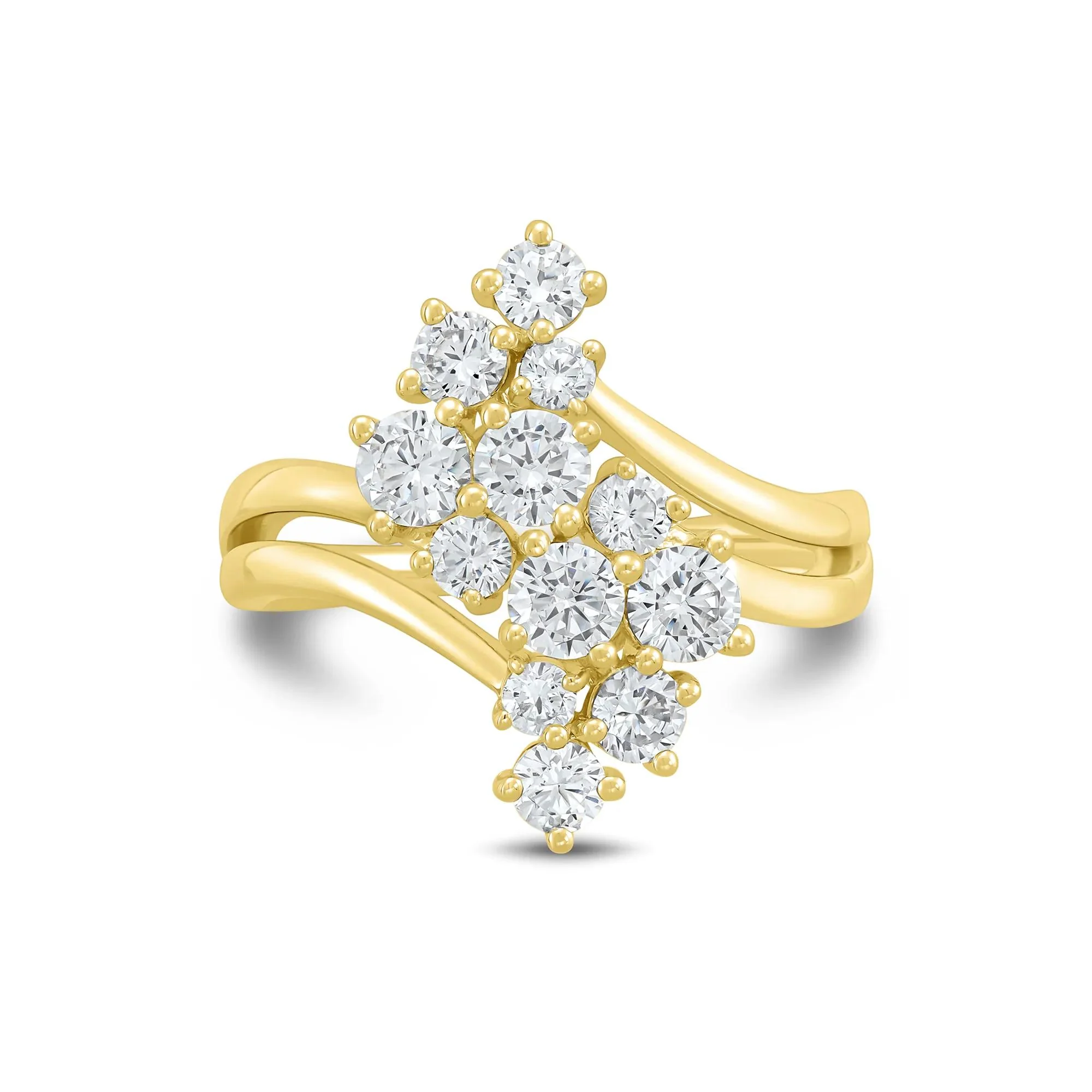 1/2 CT. Tw. Lab Grown Diamond Journey Cluster Ring 10K Yellow Gold Round Brilliant Cut Size 9 1mm
