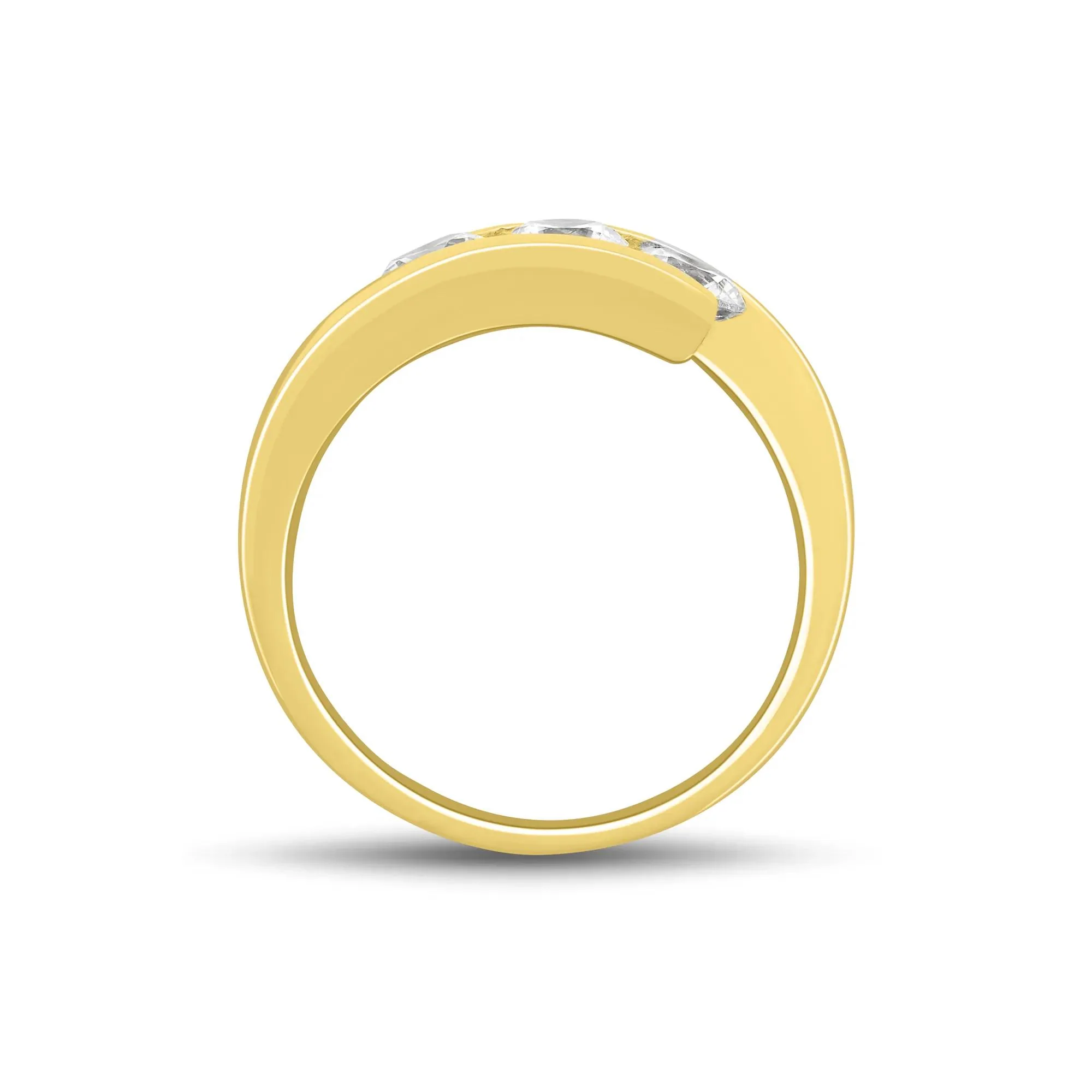 1 CT. Tw. Lab Grown Diamond Three Stone Bypass Ring 10K Yellow Gold Round Brilliant Cut Size 6 1mm - Image 2