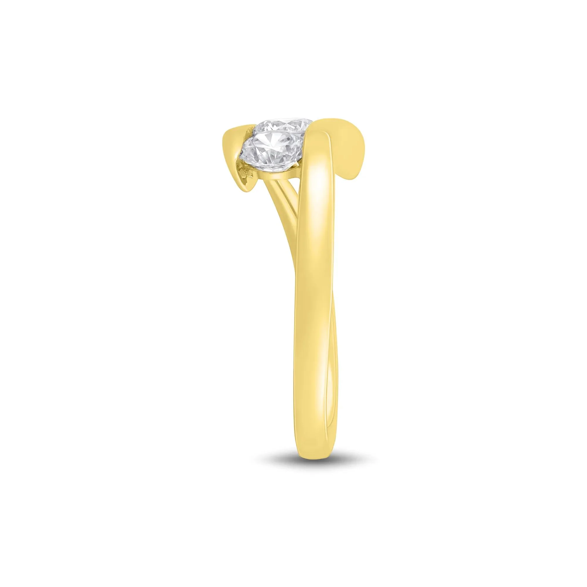 1 CT. Tw. Lab Grown Diamond Three Stone Bypass Ring 10K Yellow Gold Round Brilliant Cut Size 7 1mm - Image 3
