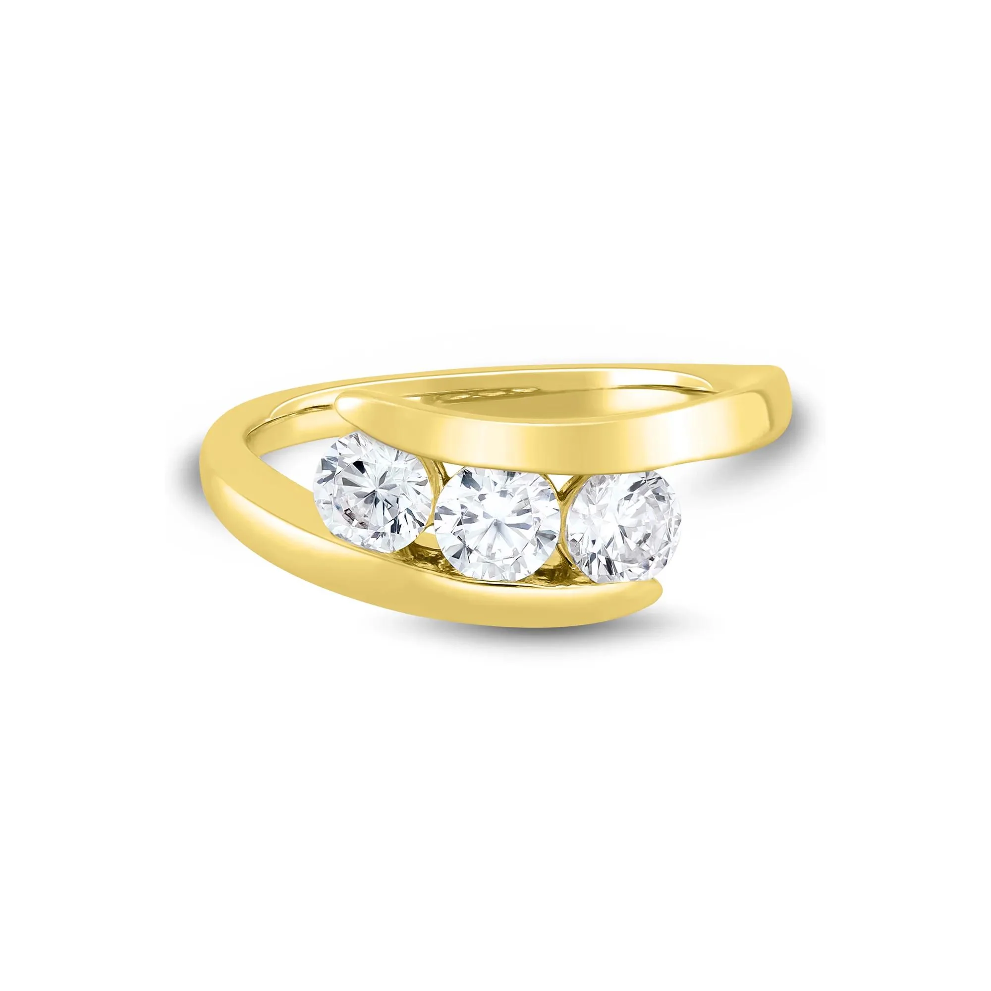 1 CT. Tw. Lab Grown Diamond Three Stone Bypass Ring 10K Yellow Gold Round Brilliant Cut Size 7.5 1mm