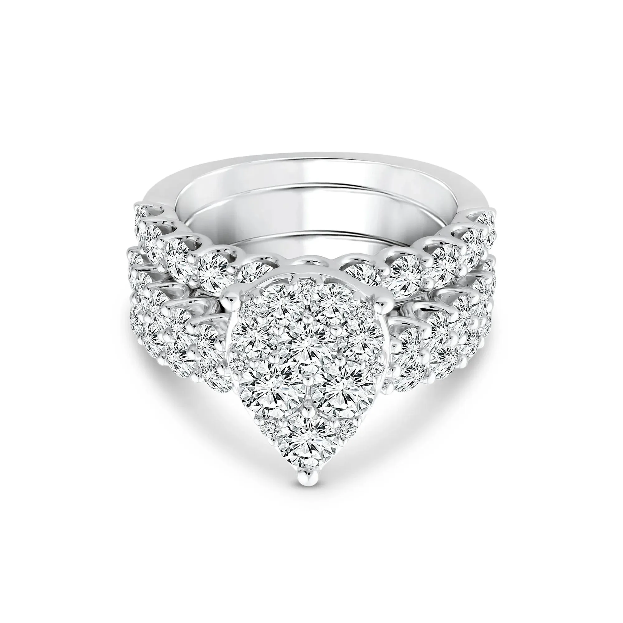 4 CT. Tw. Pear-Shaped Composite Center Diamond Bridal Set 10K White Gold Ring Round Brilliant Cut Size 8