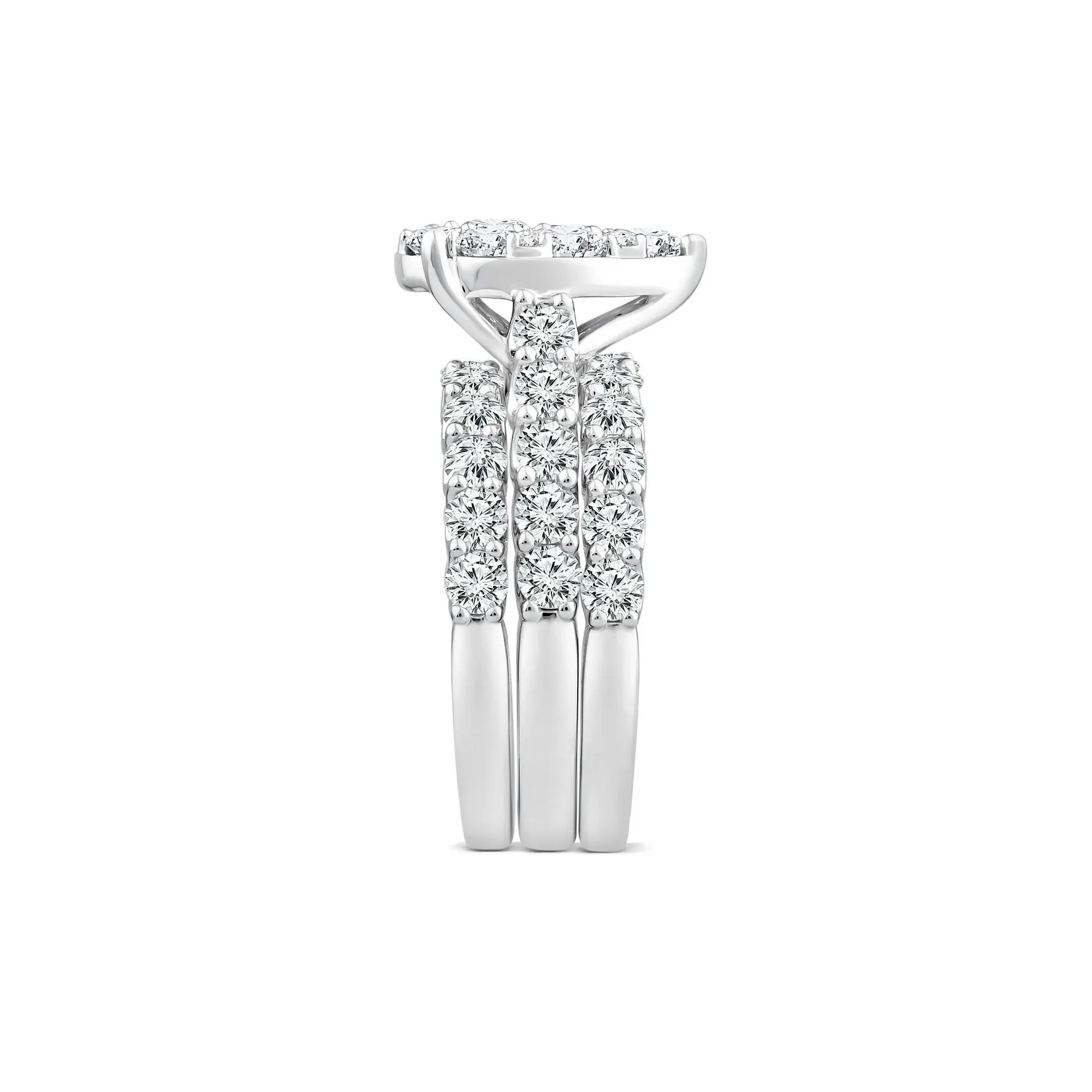 4 CT. Tw. Pear-Shaped Composite Center Diamond Bridal Set 10K White Gold Ring Round Brilliant Cut Size 8 - Image 3