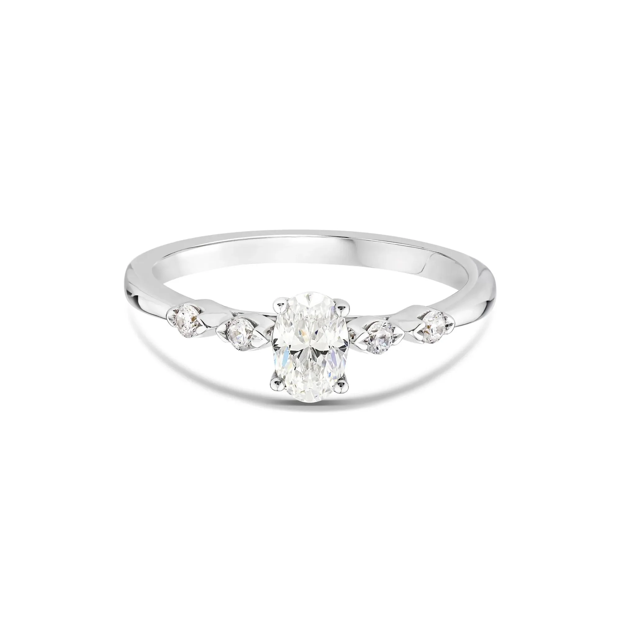 1/2 CT. Tw. Lab Grown Diamond Oval Promise Ring 10K White Gold Round Brilliant Cut Size 7
