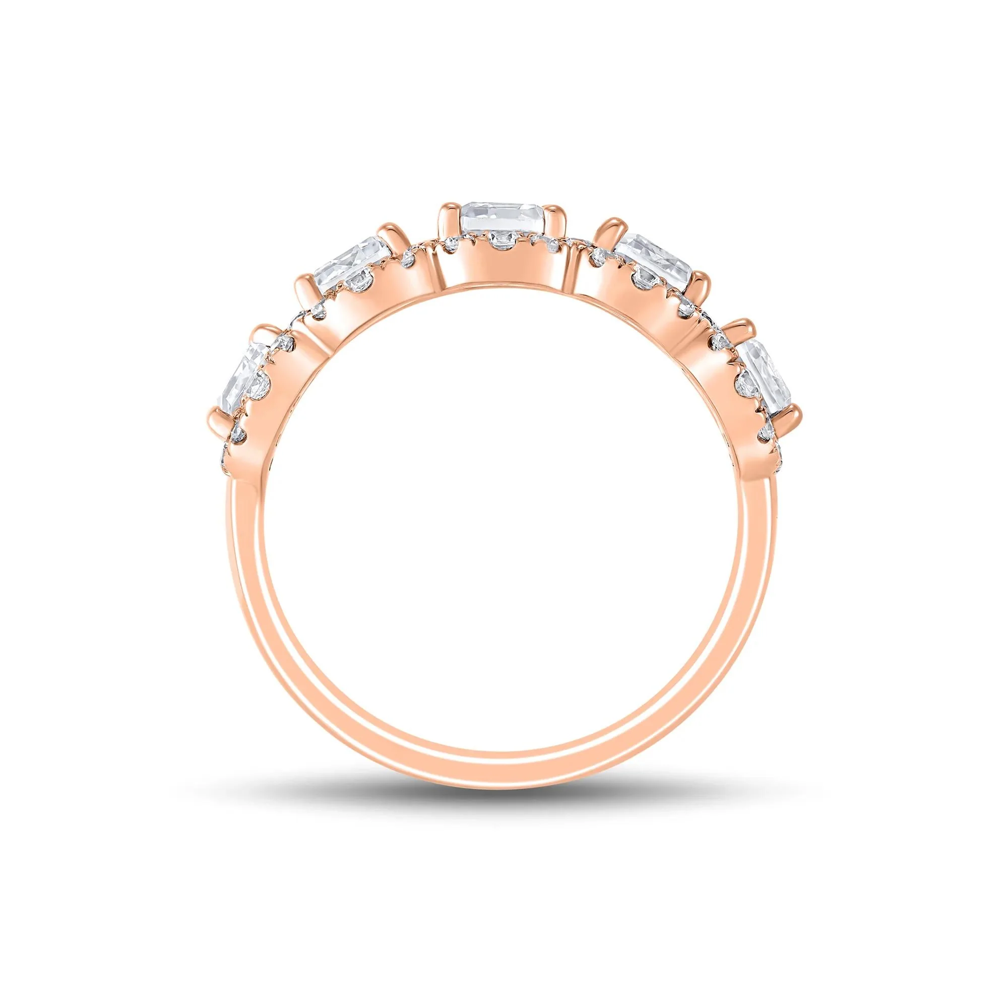 3 CT. Tw. Lab Grown Diamond Emerald-Cut Halo Band Ring 10K Rose Gold Round Brilliant Cut Size 9 1.5mm - Image 2