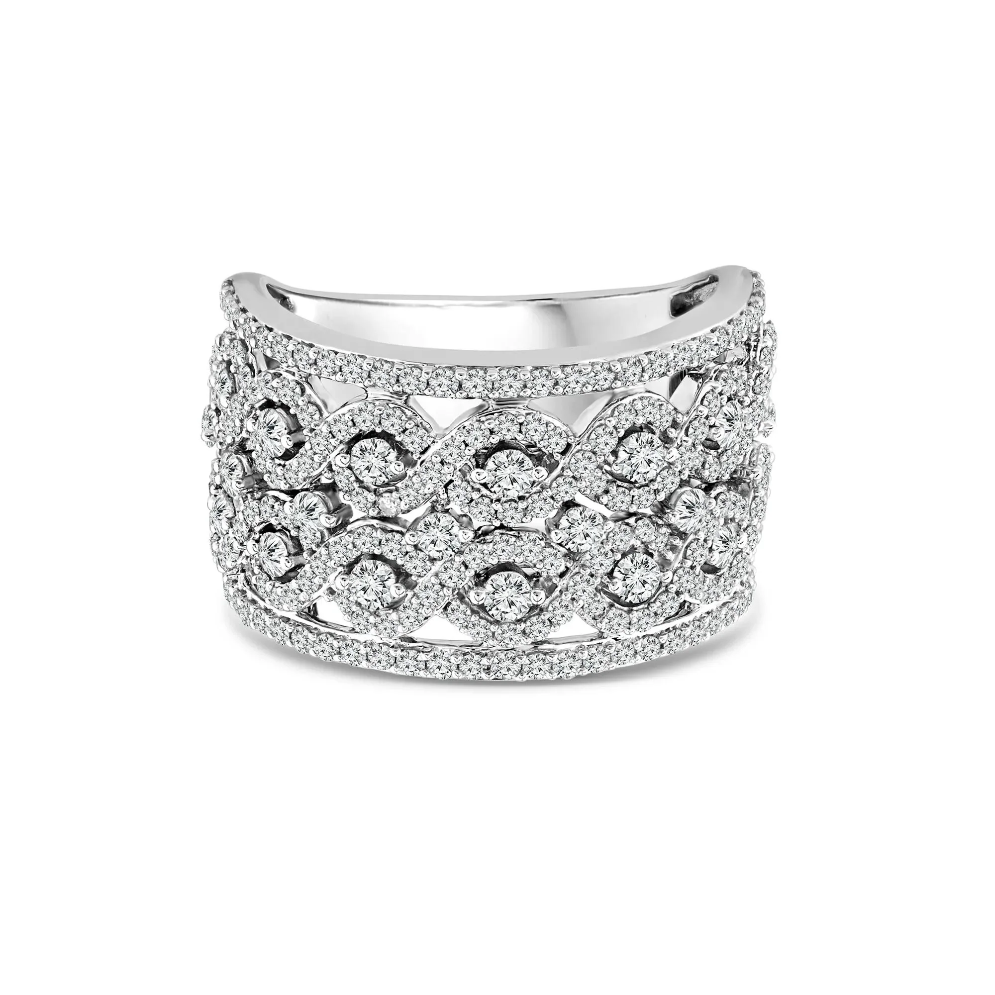 1/2 CT. Tw. Diamond Multi-Row Band Ring 14K White Gold Round Brilliant Cut Size 7.5 3.5mm