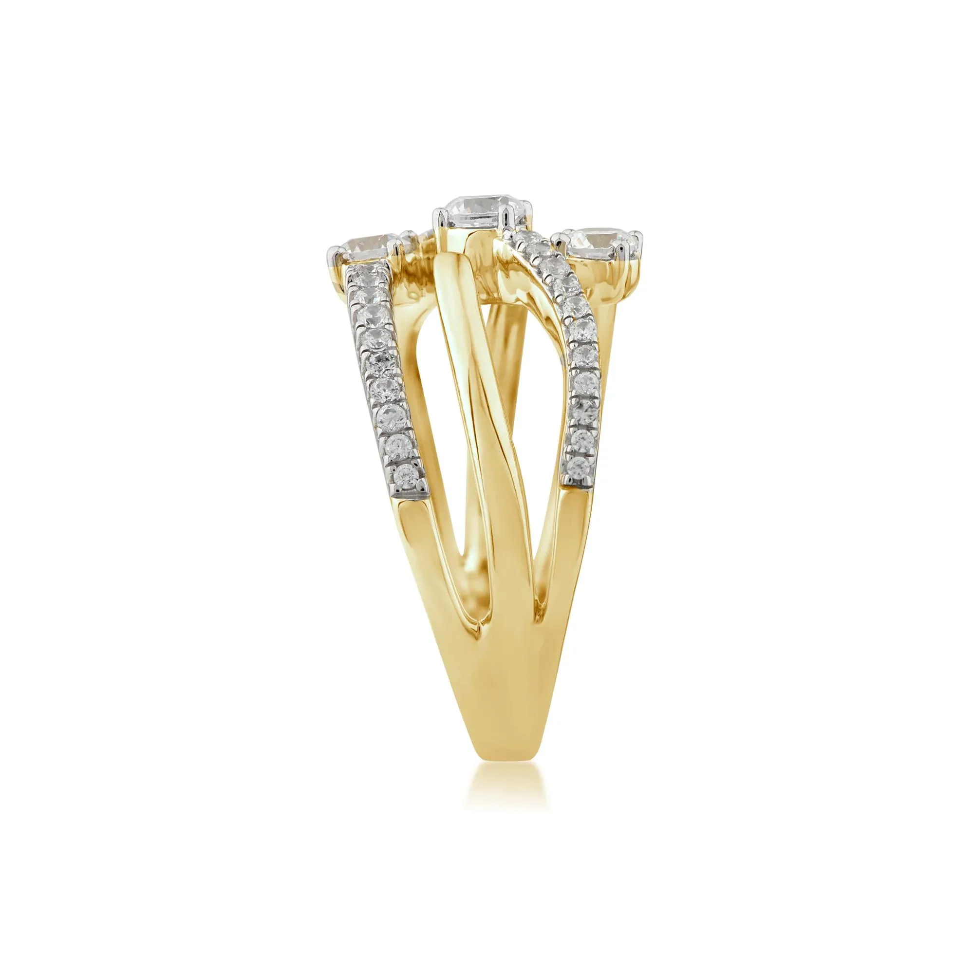 3/4 CT. Tw. Diamond Three-Row Orbit Ring 10K Yellow Gold Round Brilliant Cut Size 7.5 2mm - Image 3