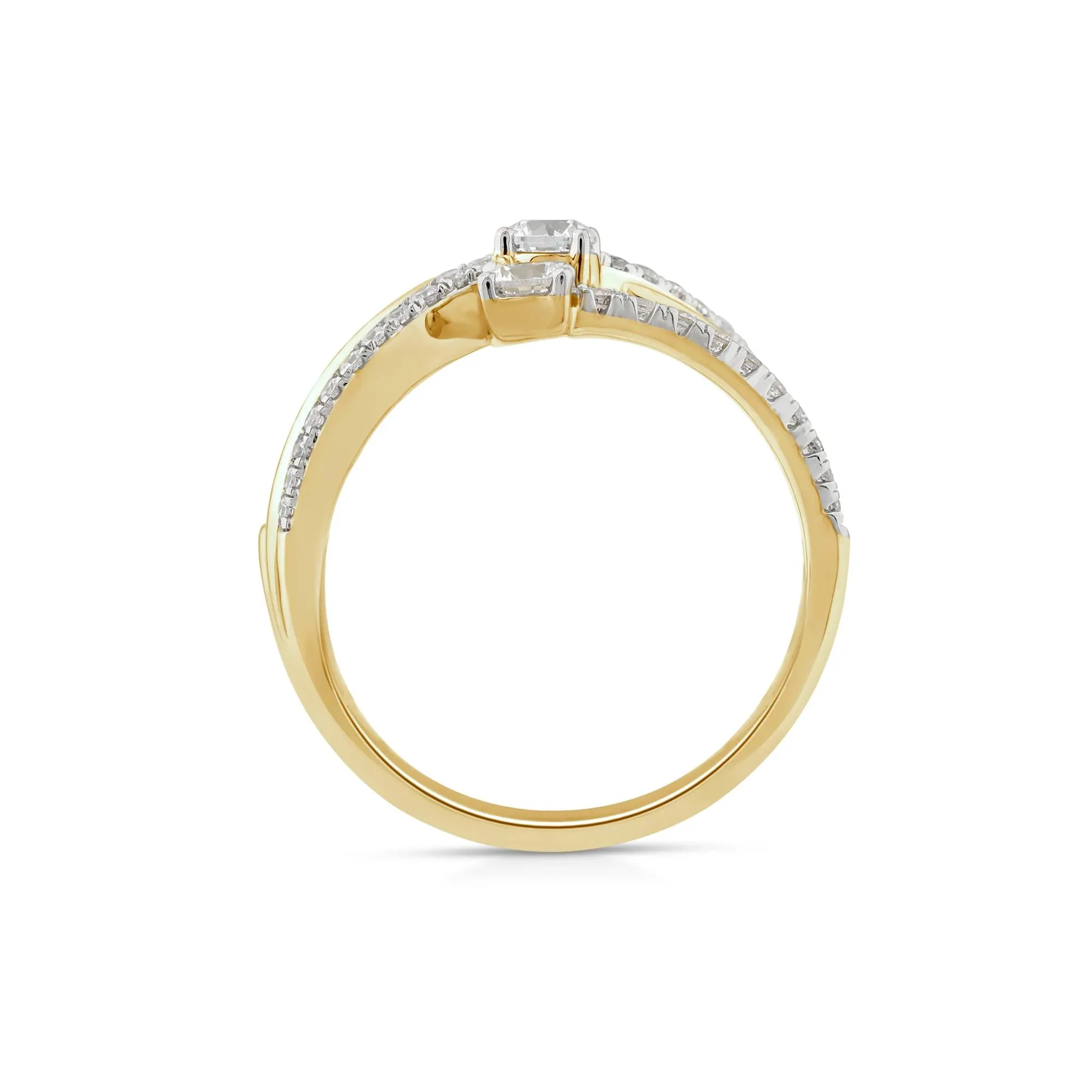 3/4 CT. Tw. Diamond Three-Row Orbit Ring 10K Yellow Gold Round Brilliant Cut Size 9 2mm - Image 2