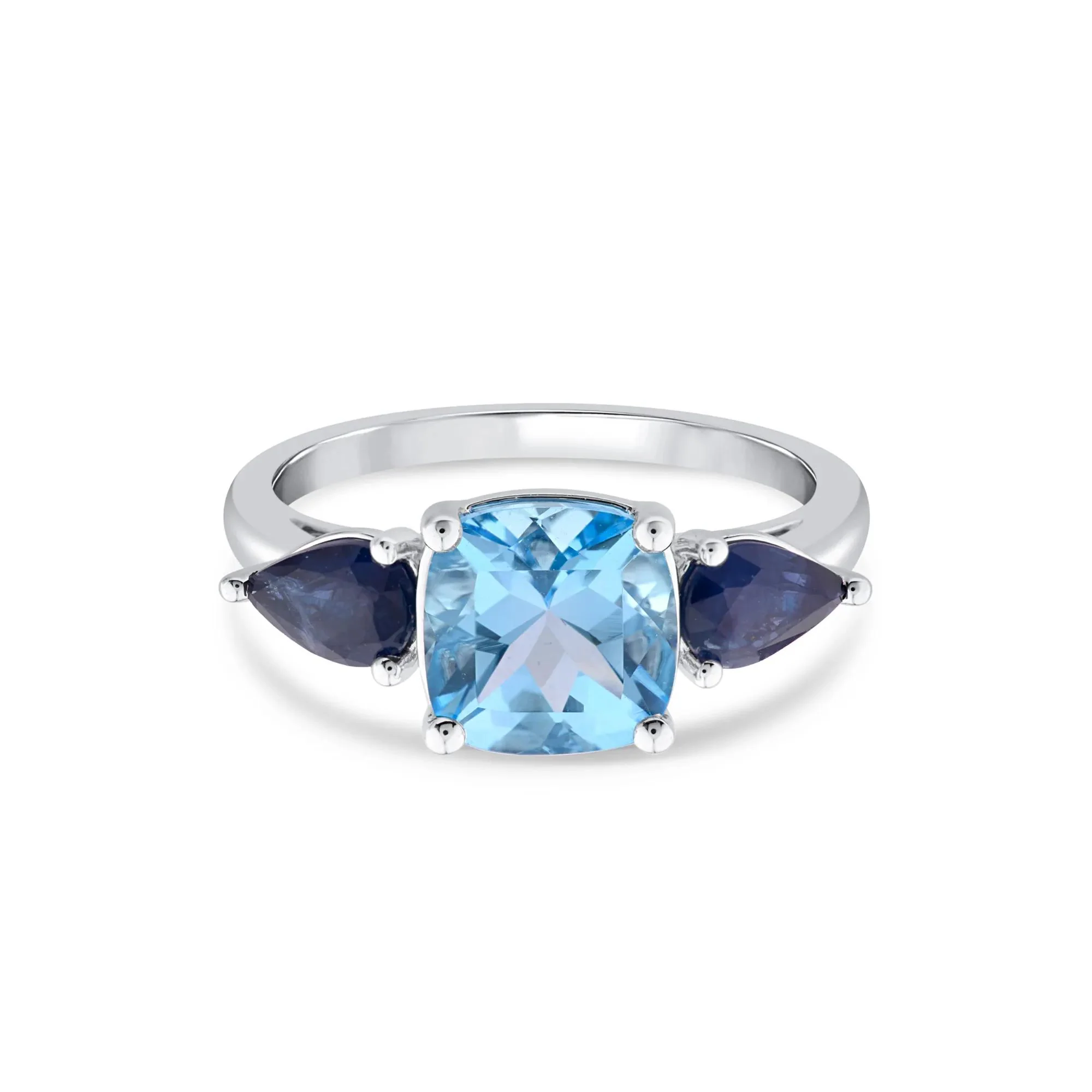 Blue Topaz and Blue Sapphire Ring 10K White Gold Size 6