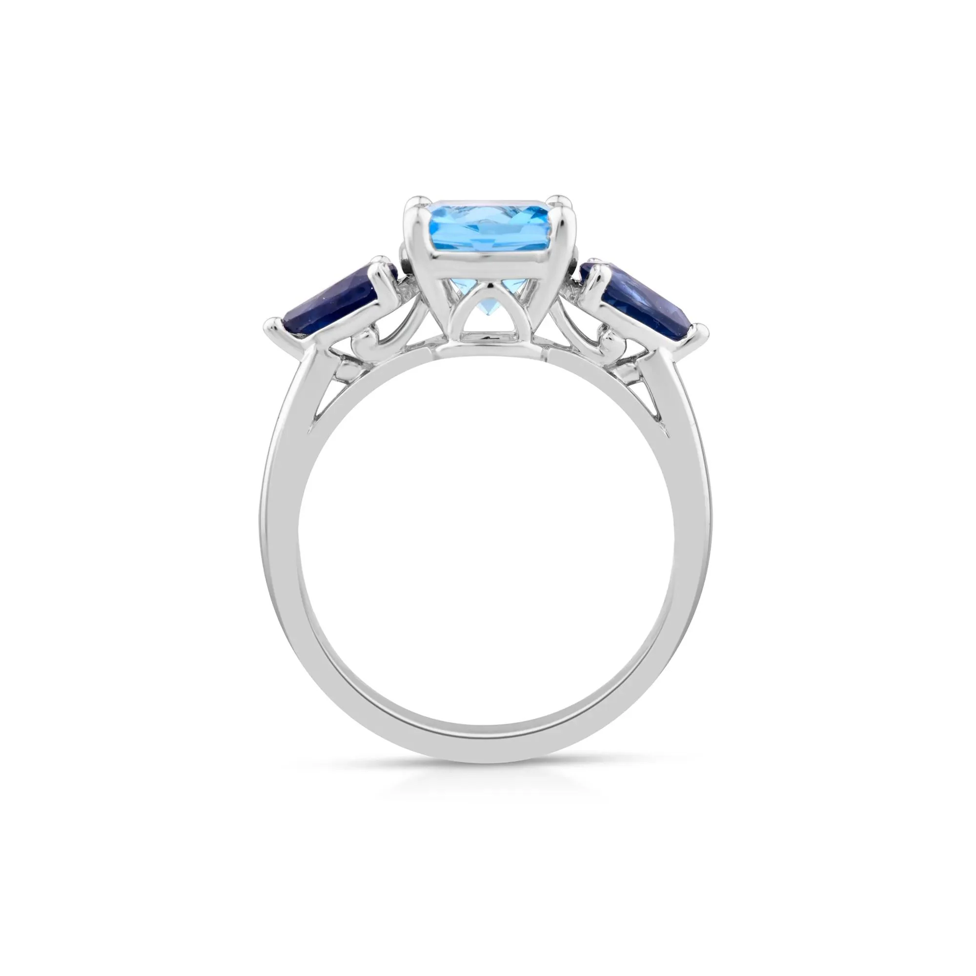 Blue Topaz and Blue Sapphire Ring 10K White Gold Size 9 - Image 2