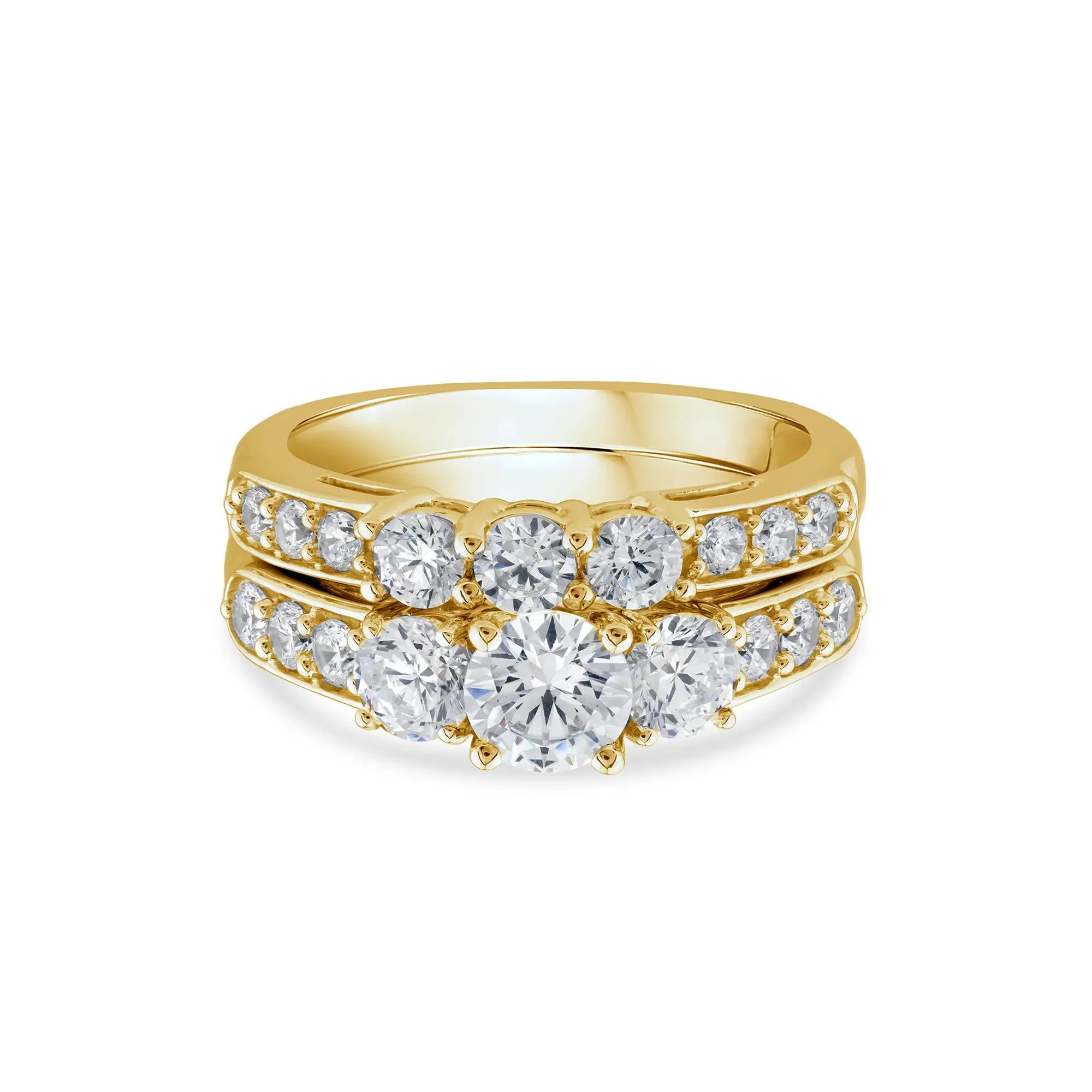 2 1/4 CT. Tw. Lab Grown Diamond Bridal Set 10K Yellow Gold Ring Round Brilliant Cut Size 6 2mm