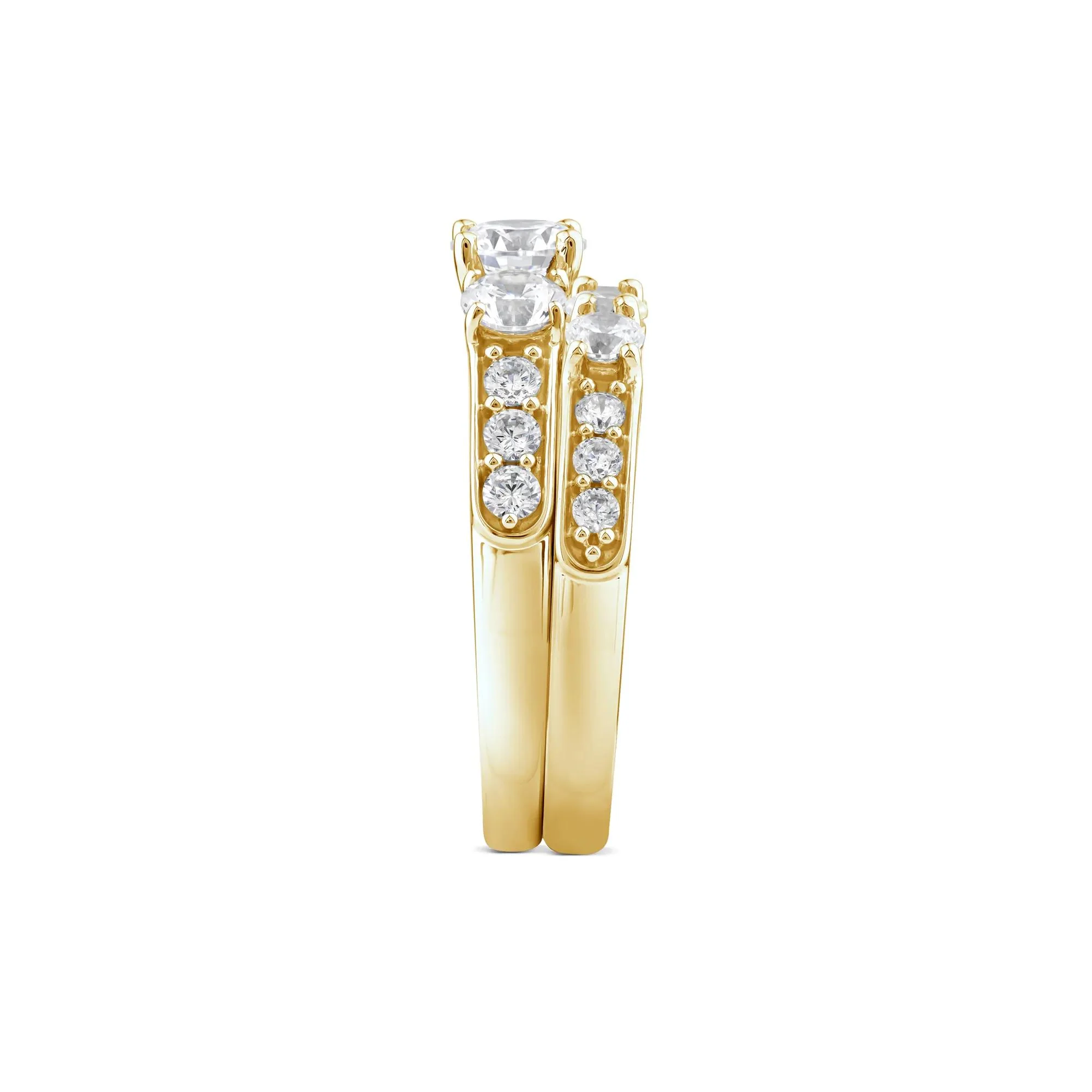 2 1/4 CT. Tw. Lab Grown Diamond Bridal Set 10K Yellow Gold Ring Round Brilliant Cut Size 7.5 2mm - Image 3