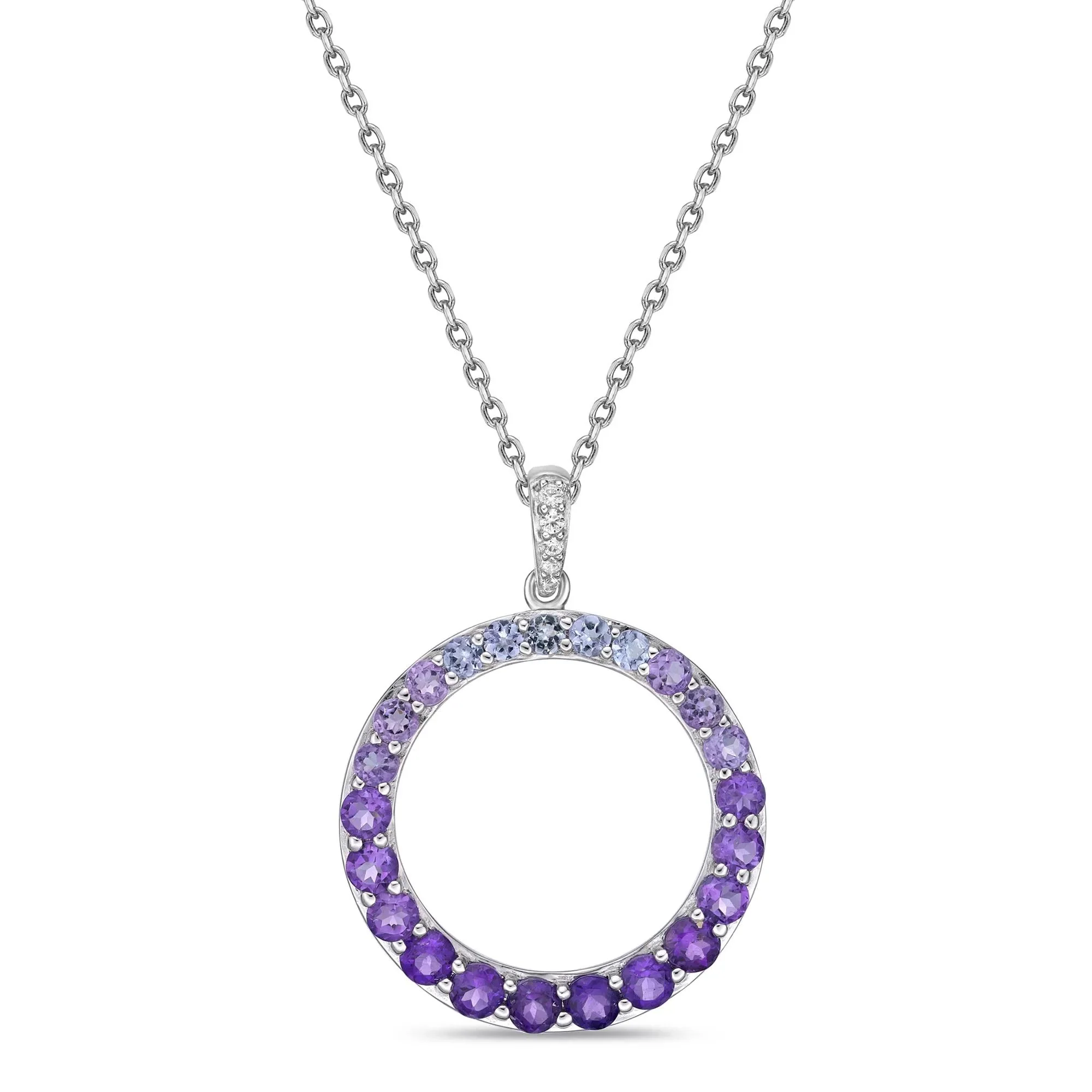 Amethyst and Blue Tanzanite Pendant Necklace with Lab-Created White Sapphire .925 Sterling Silver Size 18"