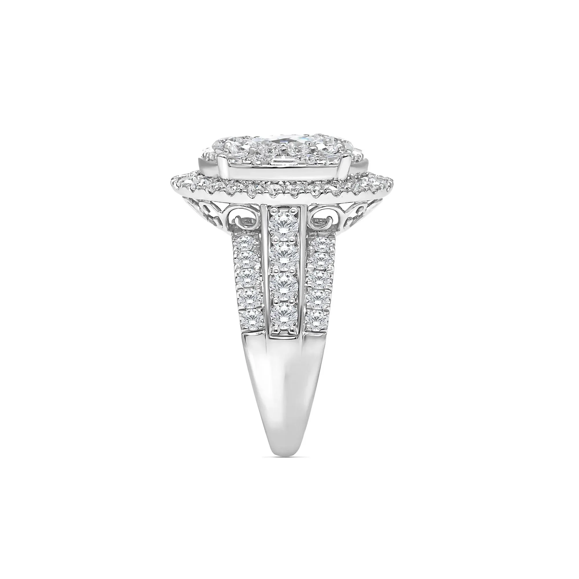 3 CT. Tw. Lab Grown Diamond Composite Center Ring 10K White Gold Round Brilliant Cut Size 7 - Image 3
