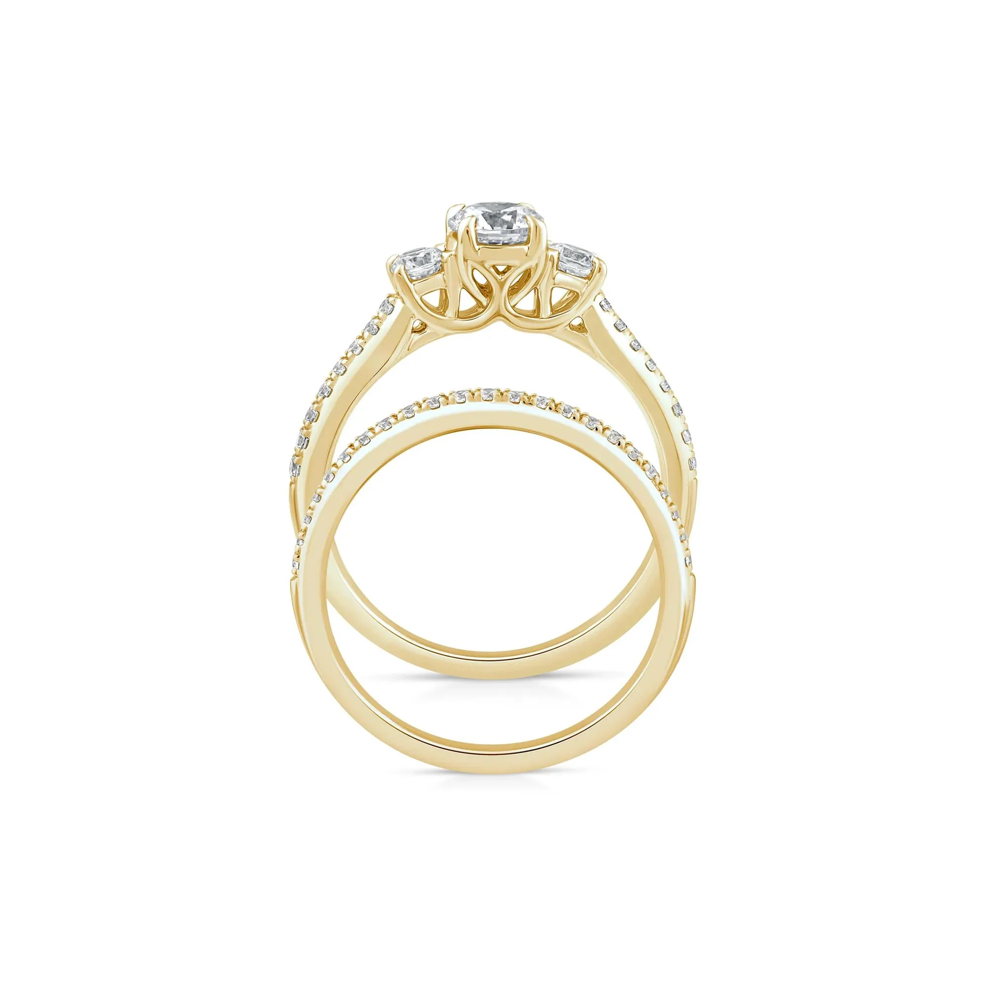 1 CT. Tw. Lab Grown Diamond Three-Stone Engagement Set 10K Yellow Gold Ring Round Brilliant Cut Size 6.5 1mm - Image 2
