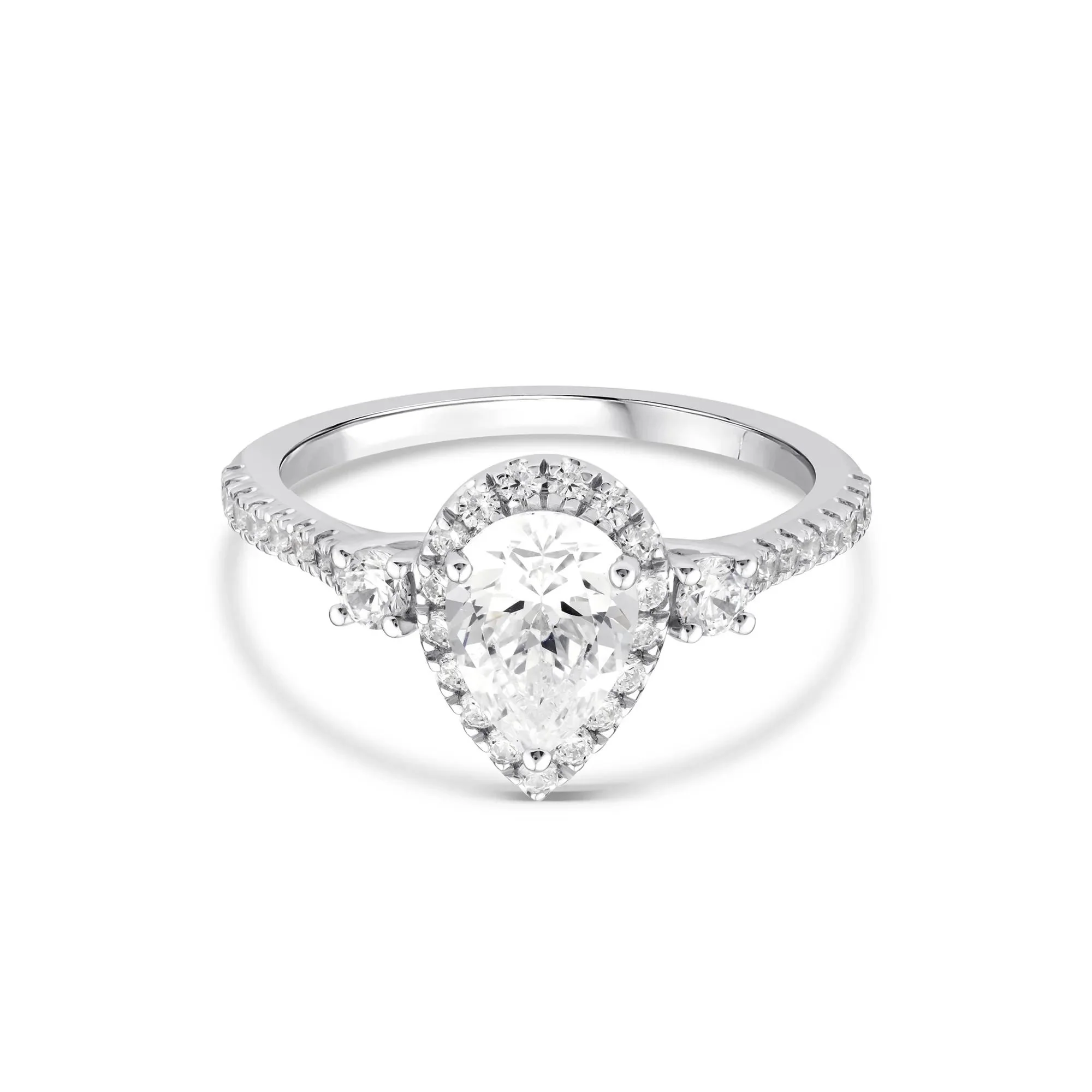 1/5 CT. Tw. Lab Grown Diamond Pear-Shaped Engagement Ring 10K White Gold Round Brilliant Cut Size 8.5