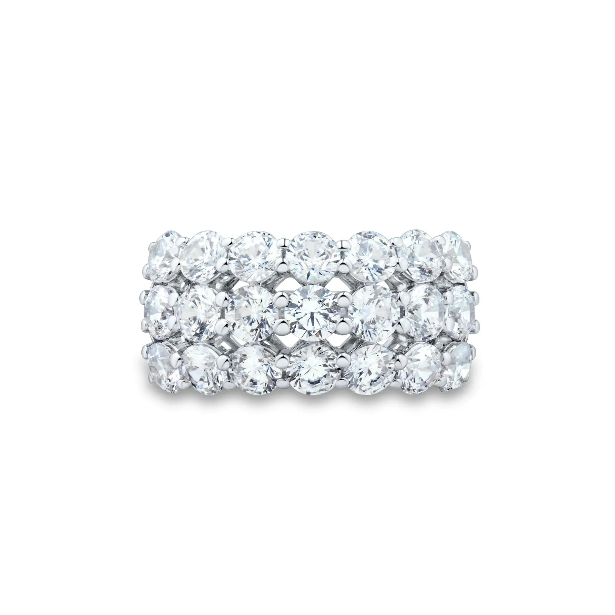 3 CT. Tw. Lab Grown Diamond Three-Row Ring 10K White Gold Round Brilliant Cut Size 8 1mm