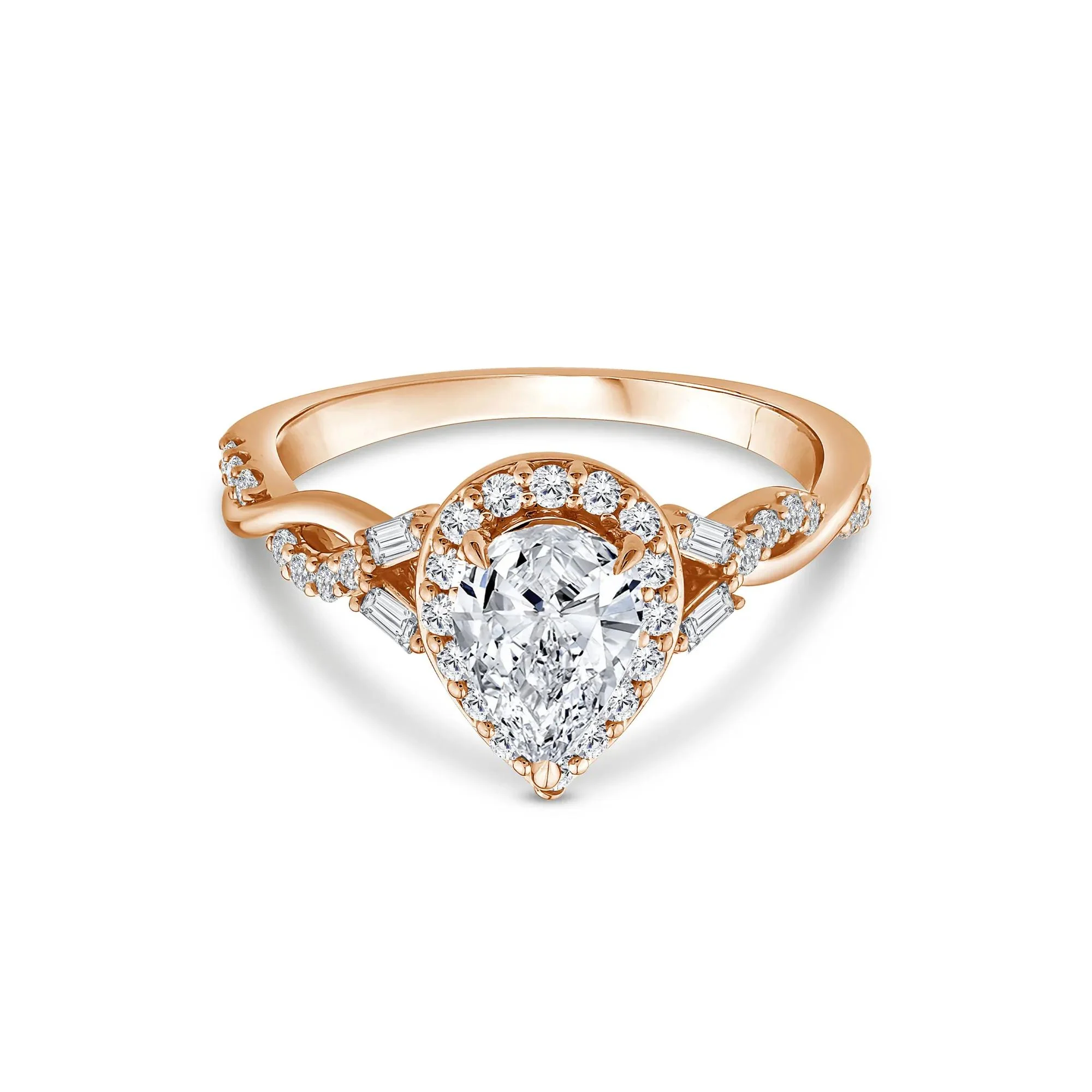 1 CT. Tw. Lab Grown Diamond Pear-Shaped Halo Engagement Ring 10K Rose Gold Round Brilliant Cut Size 6